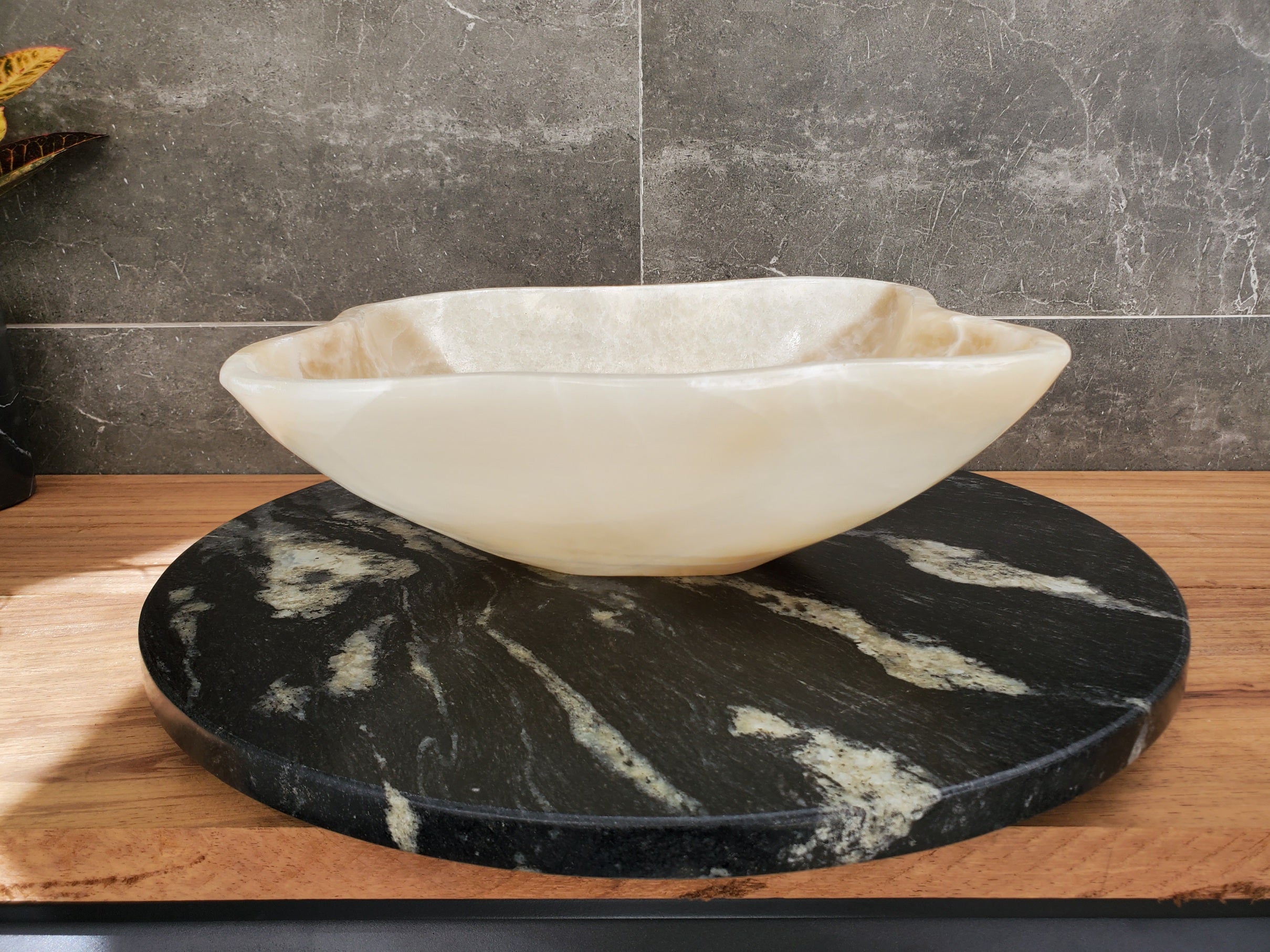 S32_22 Onyx Stone Vessel Bathroom Sink - 14 x 12 inch