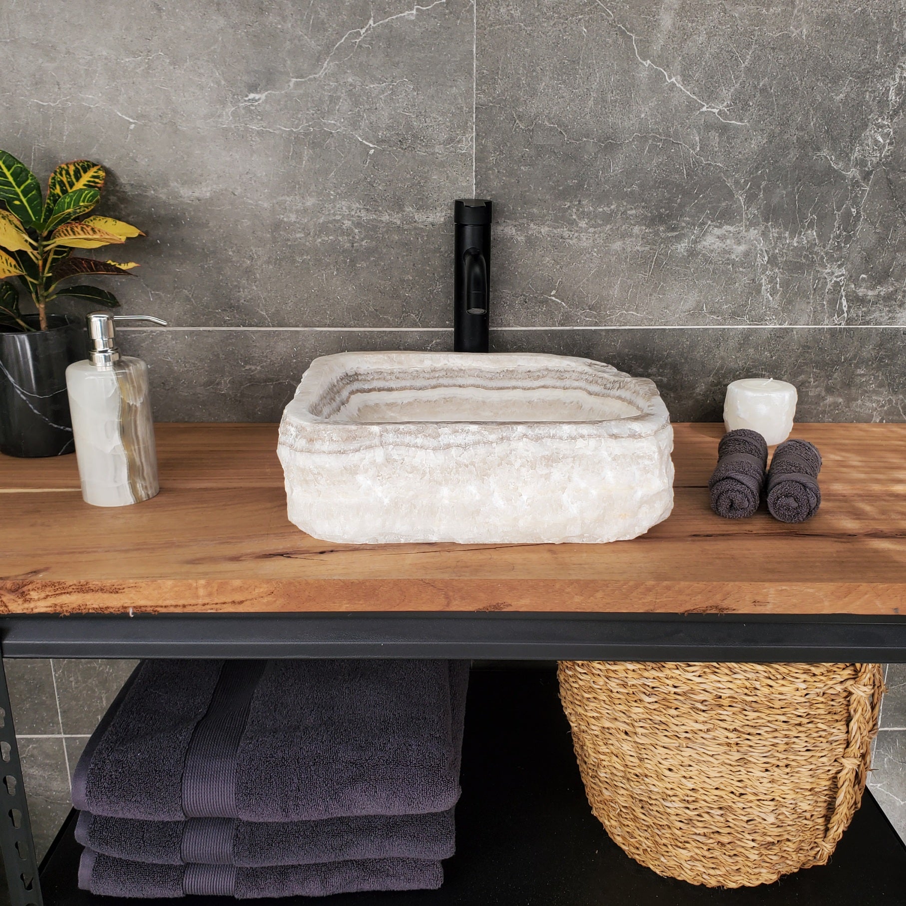 S33_16 Onyx Stone Vessel Bathroom Sink - 15 x 12 inch