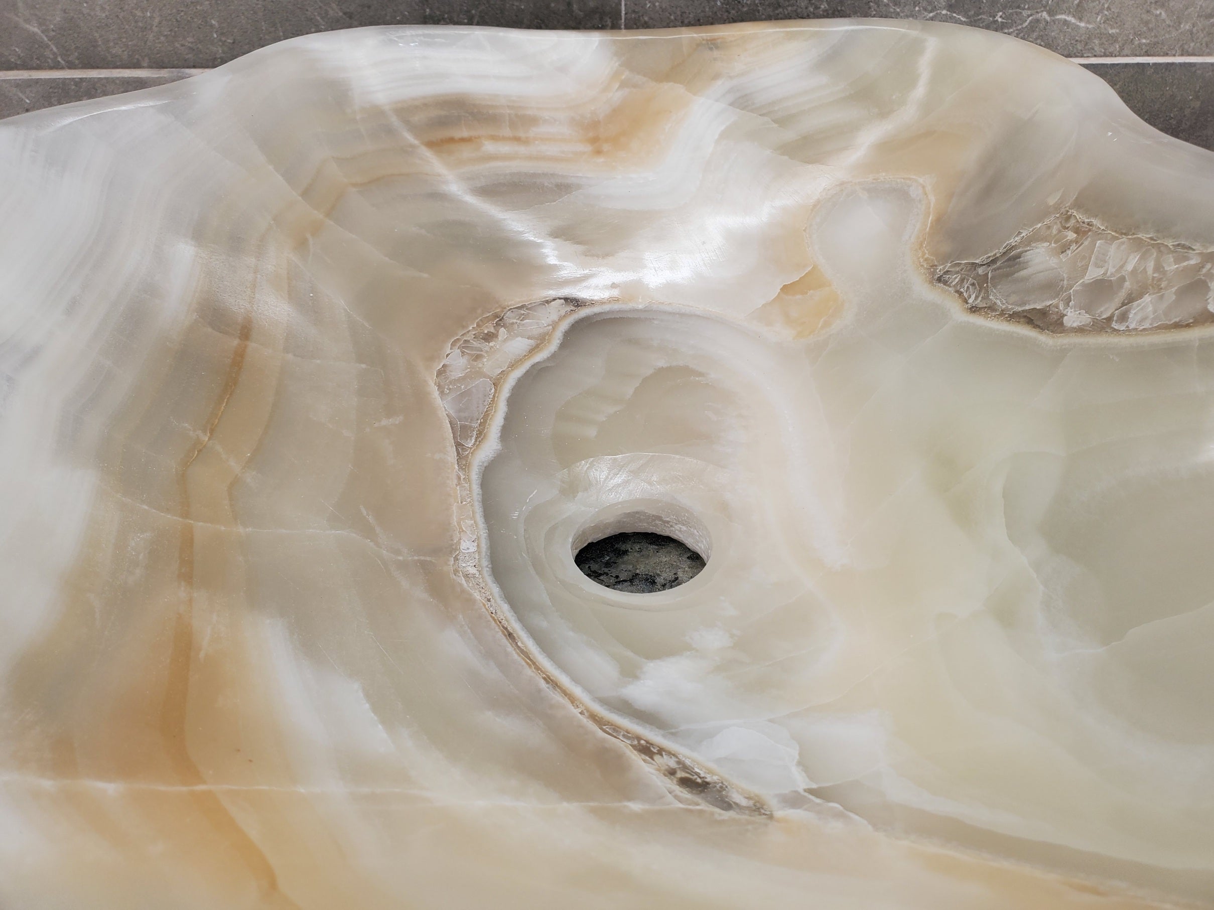 S33_23 White Onyx Bathroom Vessel Sink - 17 x 16 inch
