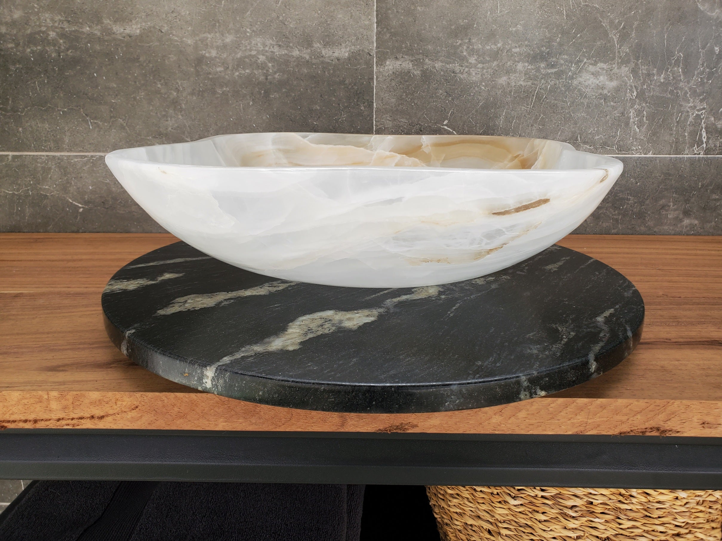 S33_24 White Onyx Bathroom Vessel Sink - 16.5 x 16.5 inch