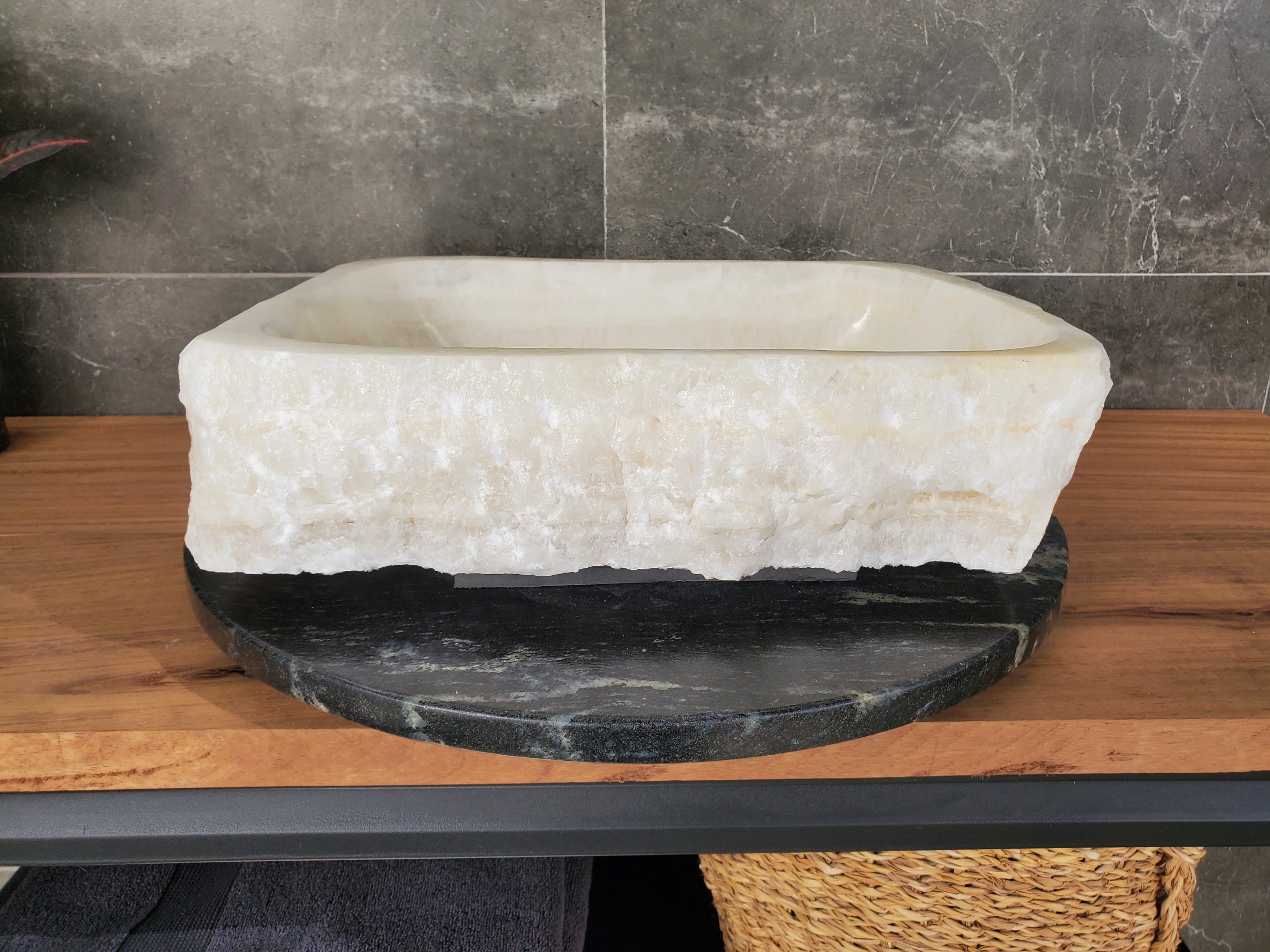 S34_09 Onyx Stone Vessel Bathroom Sink - 17 x 12.8 inch