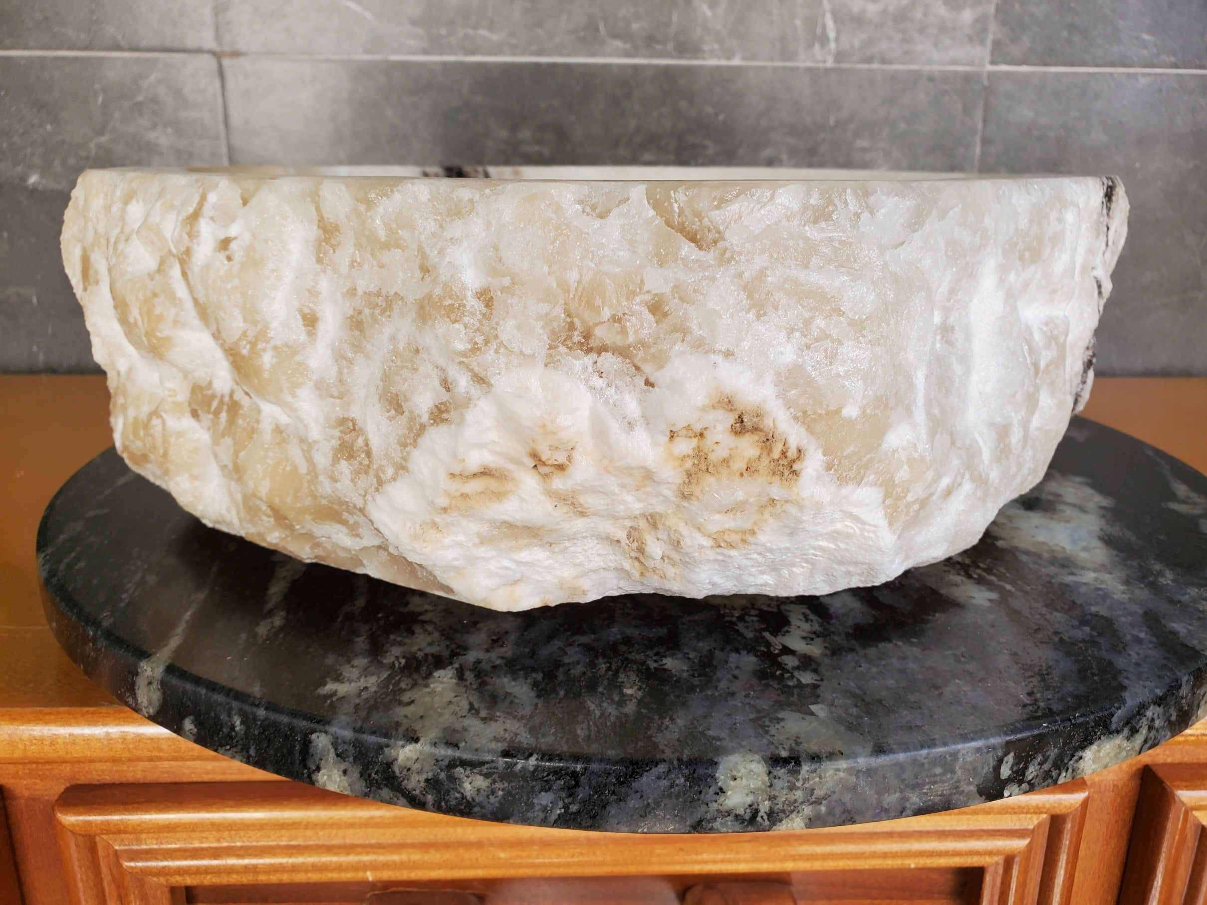 S37_17 Cream Onyx Vessel Sink – Rectangular Natural Stone Countertop Bathroom Sink 16.5 x 13.5 Inch Bathroom Sinks Featured Onyx Sinks Sinks