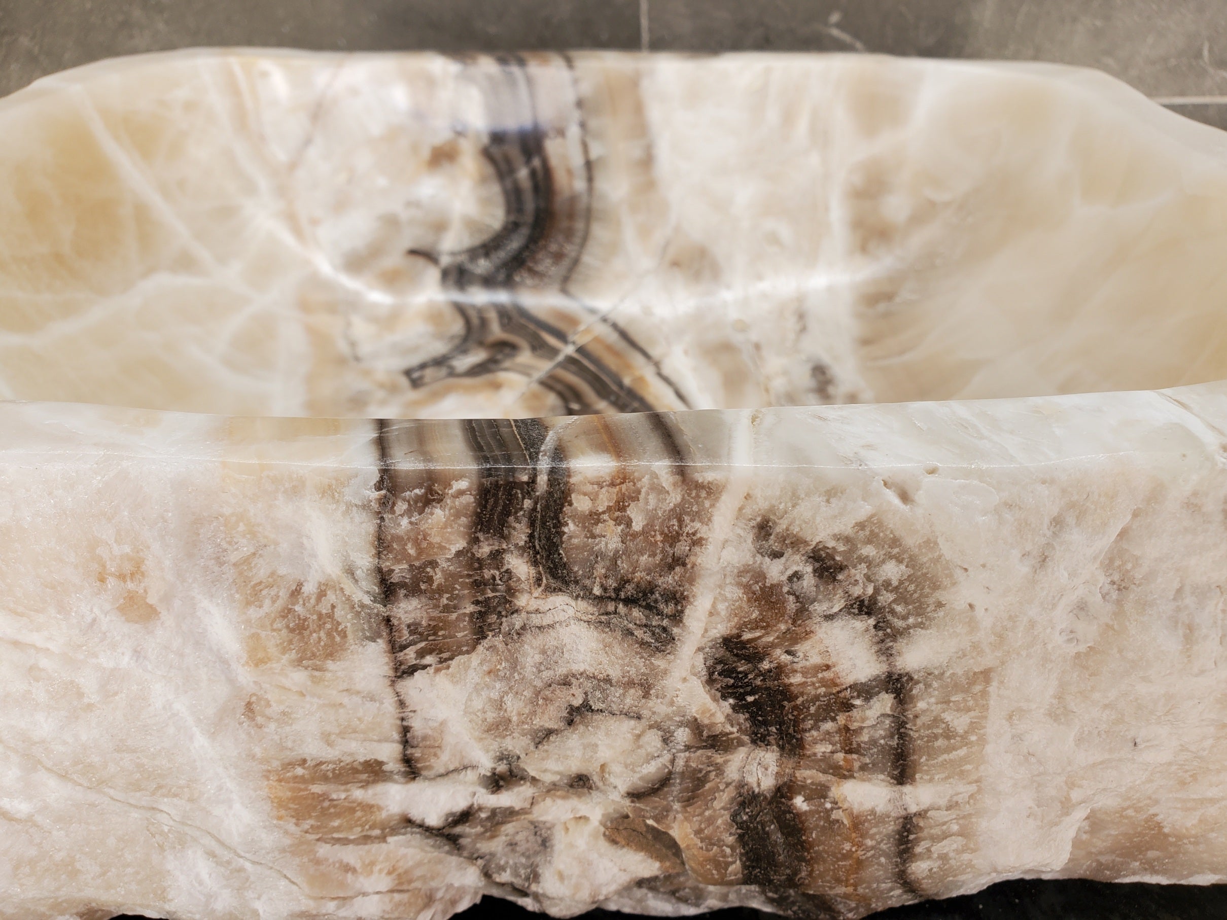 S33_08 Onyx Stone Vessel Bathroom Sink - 17 x 13.5 inch
