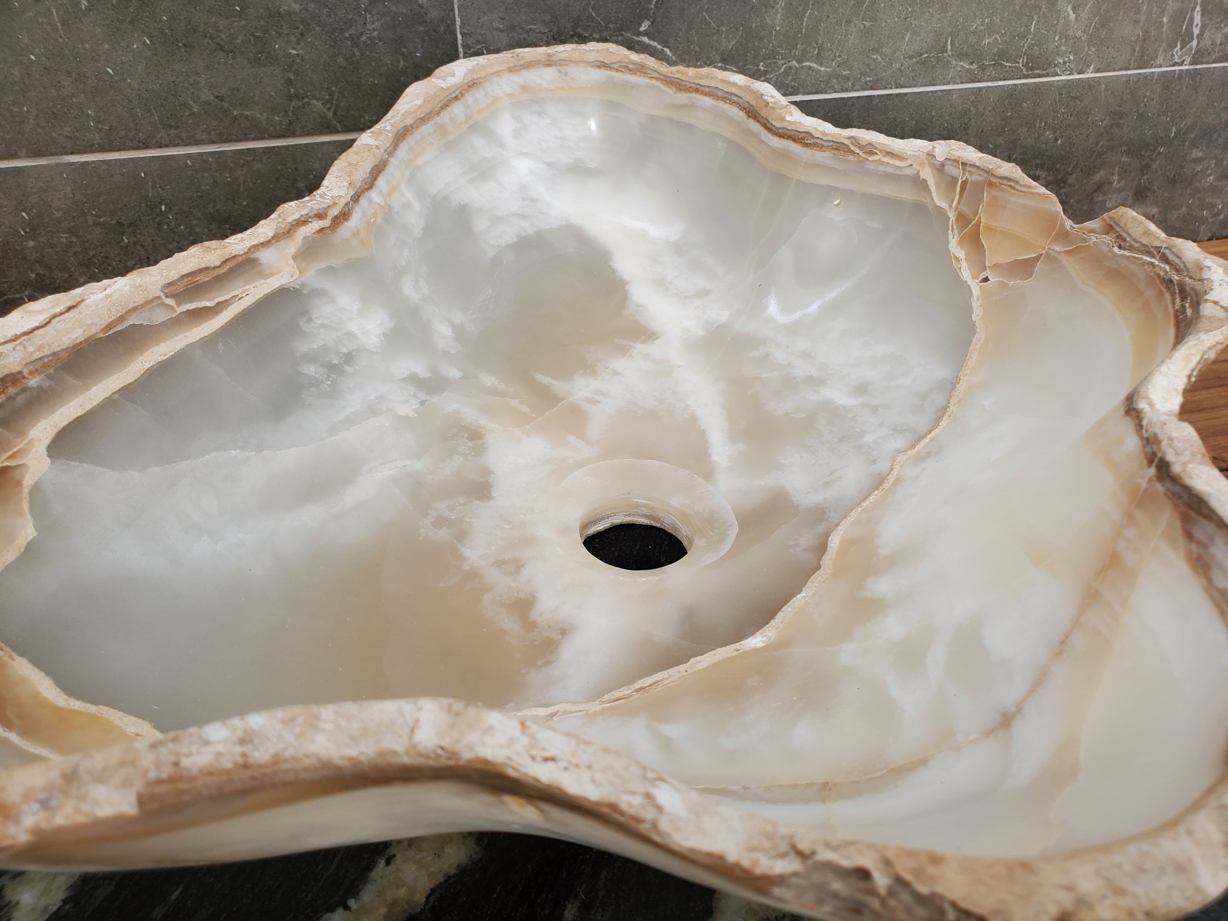 S32_20 Onyx Stone Vessel Bathroom Sink - 17.5 x 13 inch