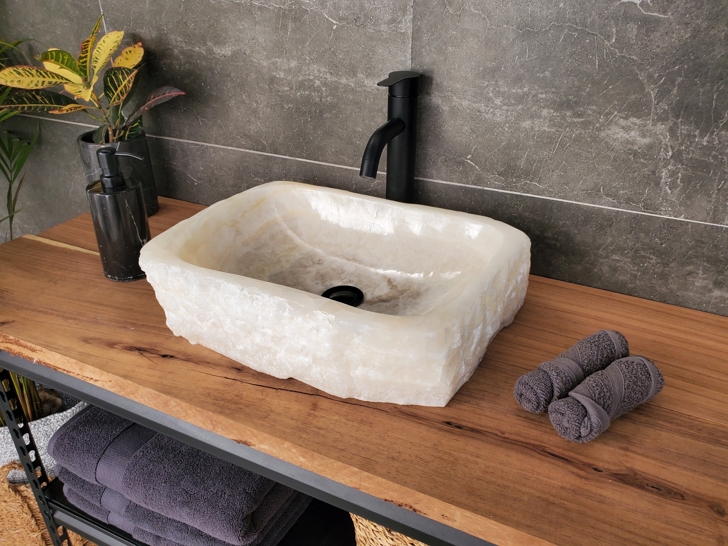 S34_09 Onyx Stone Vessel Bathroom Sink - 17 x 12.8 inch