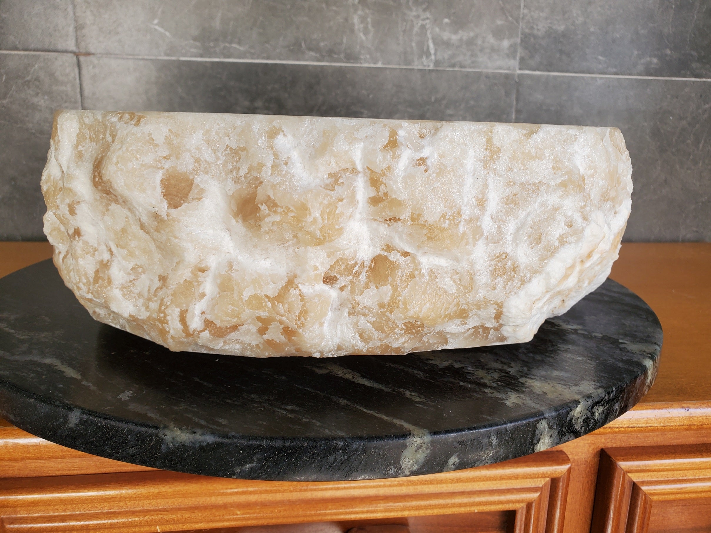 S37_17 Cream Onyx Vessel Sink – Rectangular Natural Stone Countertop Bathroom Sink 16.5 x 13.5 Inch Bathroom Sinks Featured Onyx Sinks Sinks