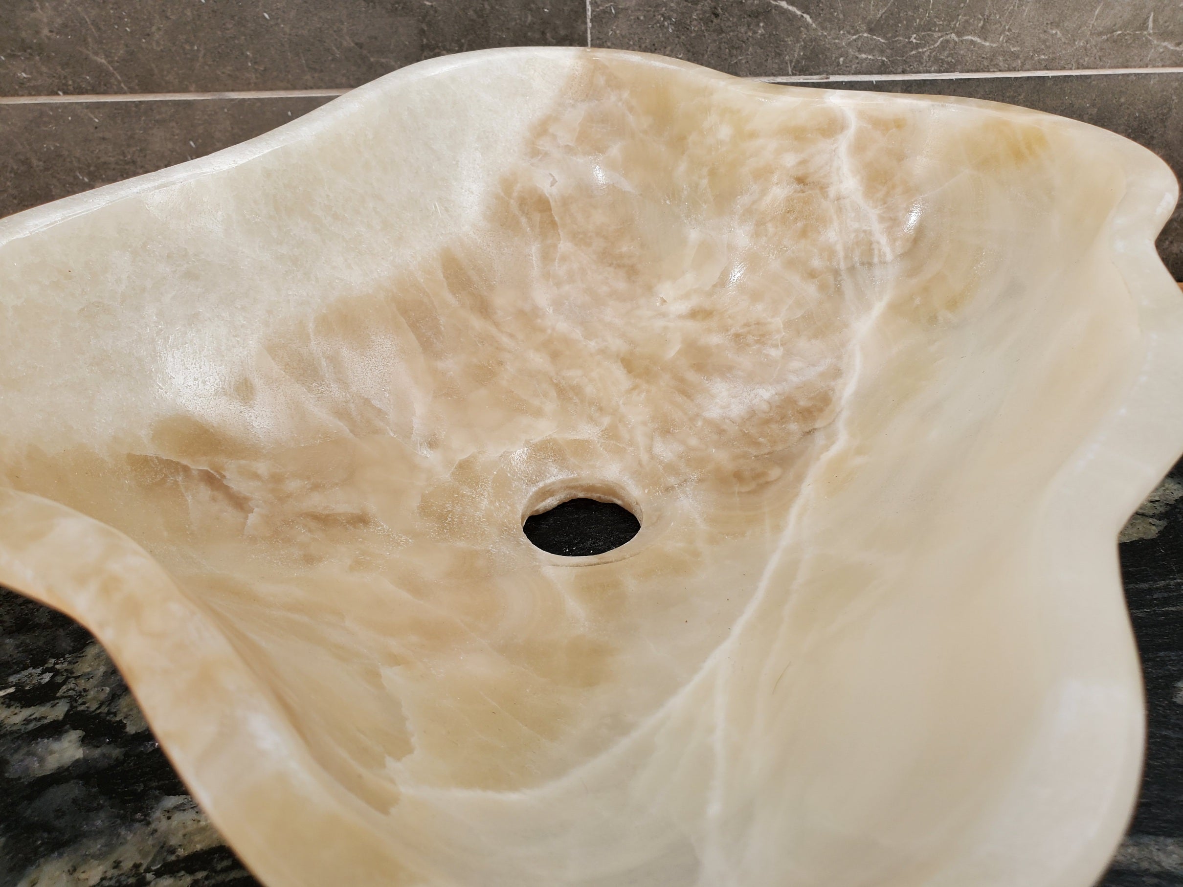 S32_22 Onyx Stone Vessel Bathroom Sink - 14 x 12 inch