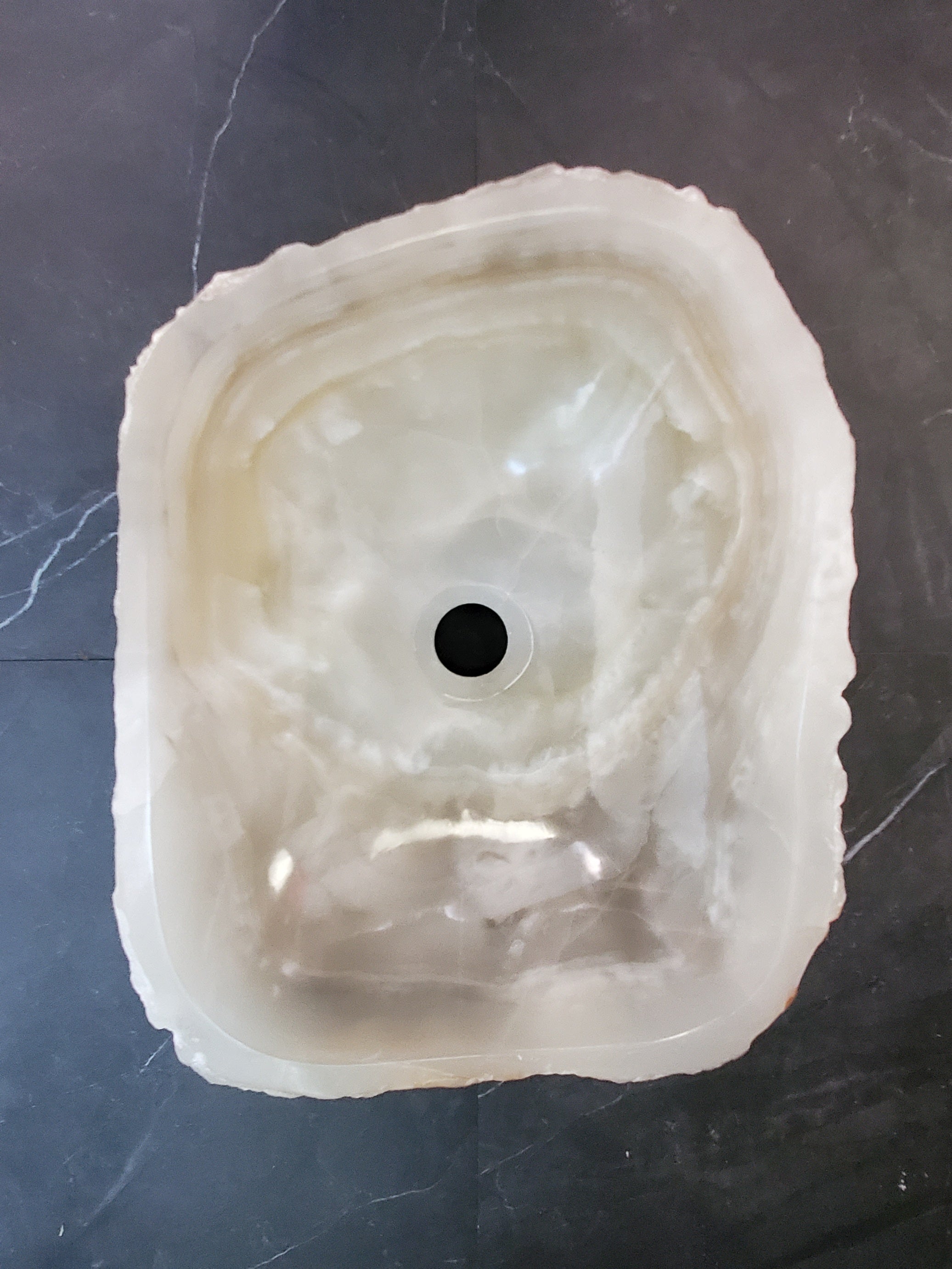 White Cream Onyx Marble Vessel Sink, Natural Stone Vanity Basin, Polished Bathroom Countertop Sink, Spa Decor 15.5x13 Inch S40_04 Bathroom Sinks Featured Onyx Sinks Sinks