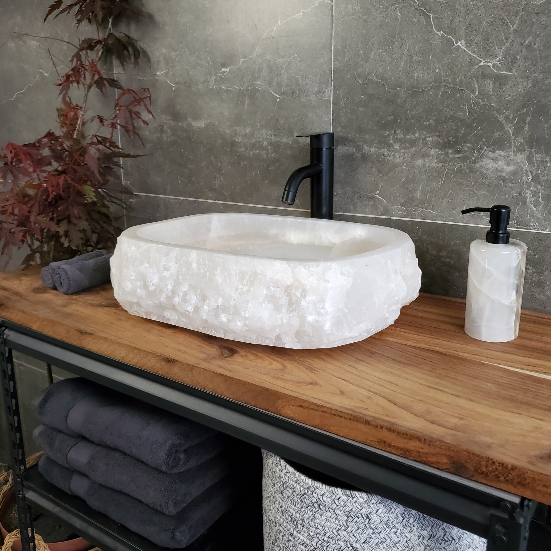 White Cream Onyx Marble Vessel Sink, 18x13 Inch Natural Stone Countertop Basin, Polished Luxury Vanity Sink, Spa Bathroom Decor S40_05 Bathroom Sinks Featured Onyx Sinks Sinks