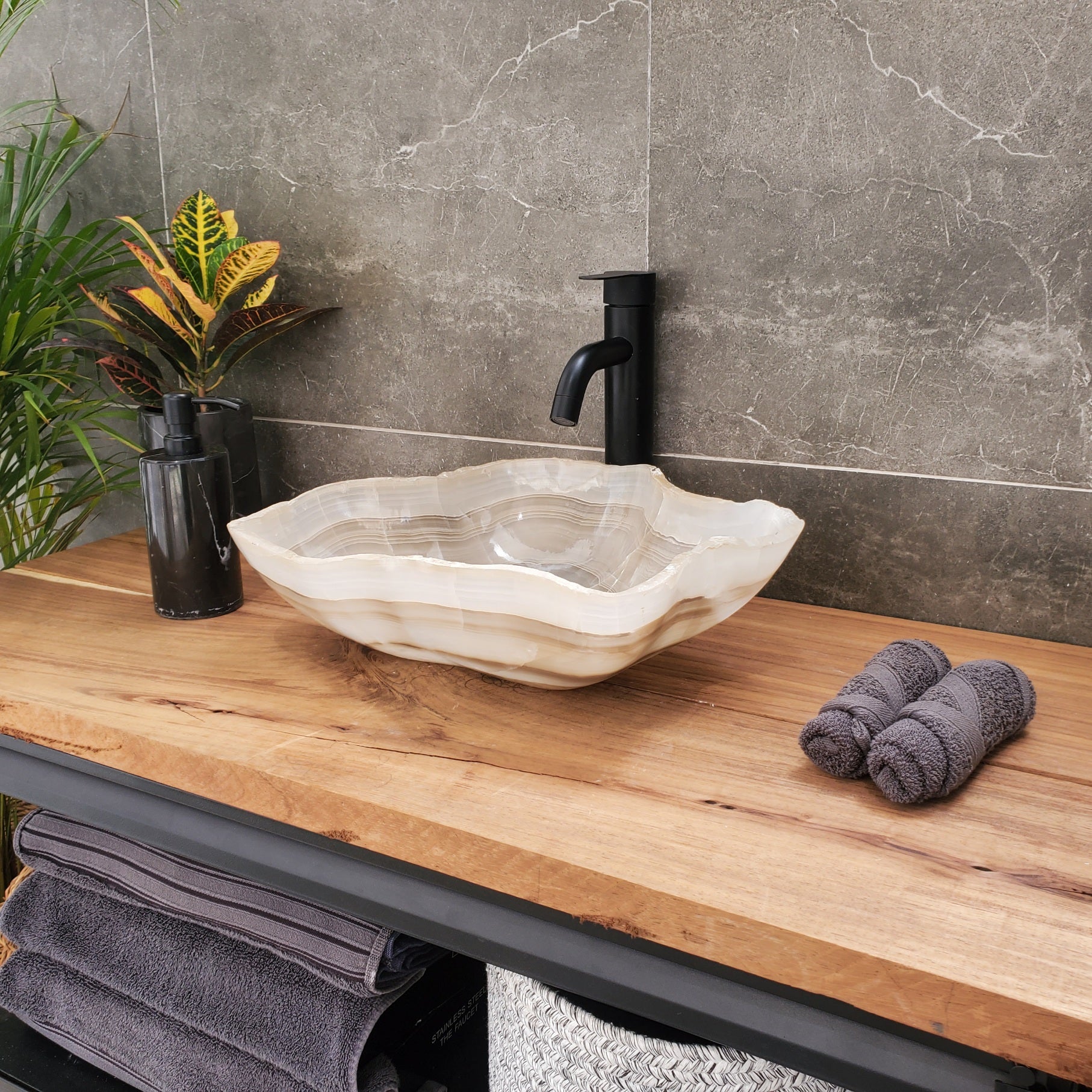 S32_16 Onyx Stone Vessel Bathroom Sink - 15.5 x 12 inch