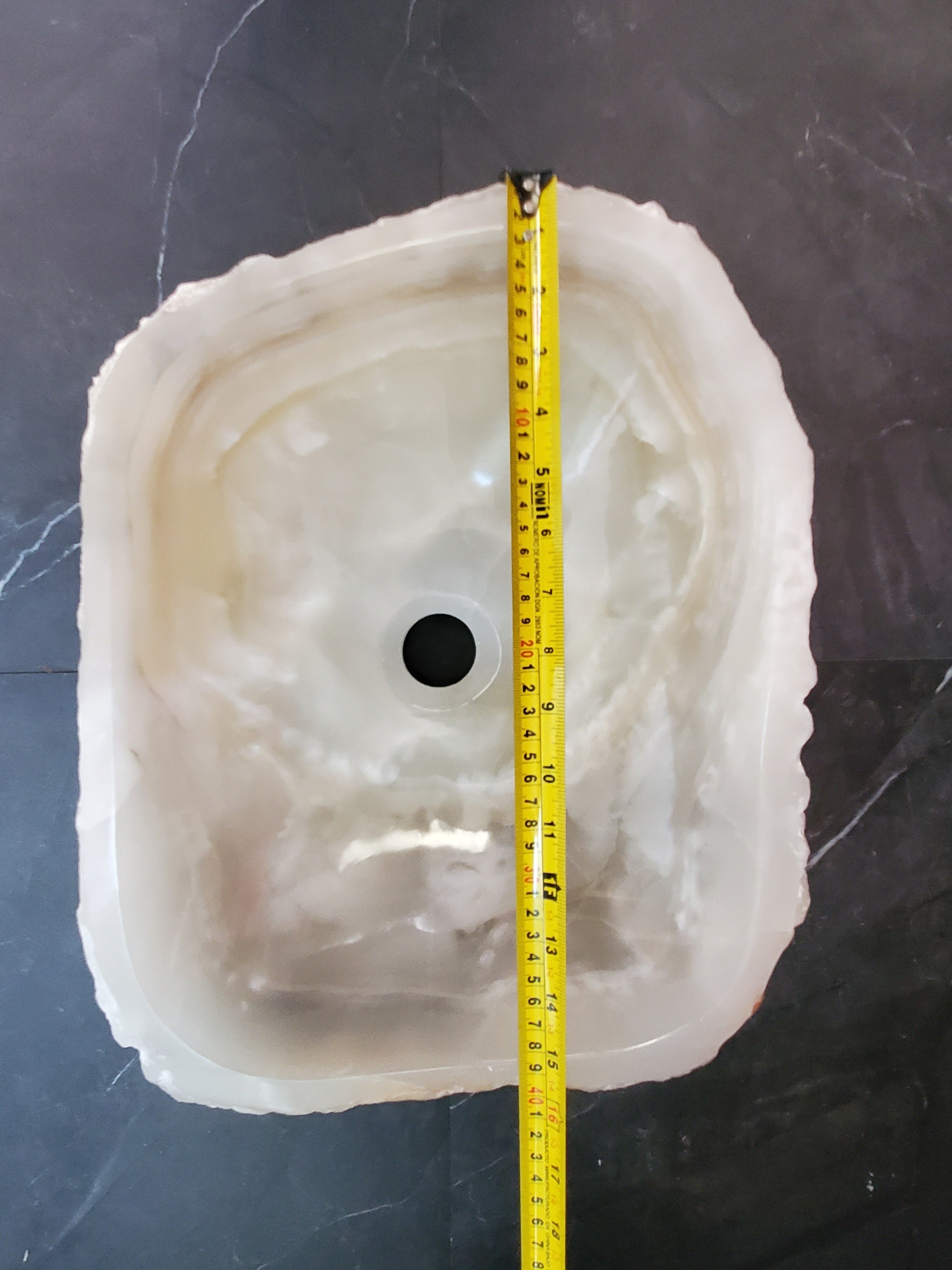 White Cream Onyx Marble Vessel Sink, Natural Stone Vanity Basin, Polished Bathroom Countertop Sink, Spa Decor 15.5x13 Inch S40_04 Bathroom Sinks Featured Onyx Sinks Sinks