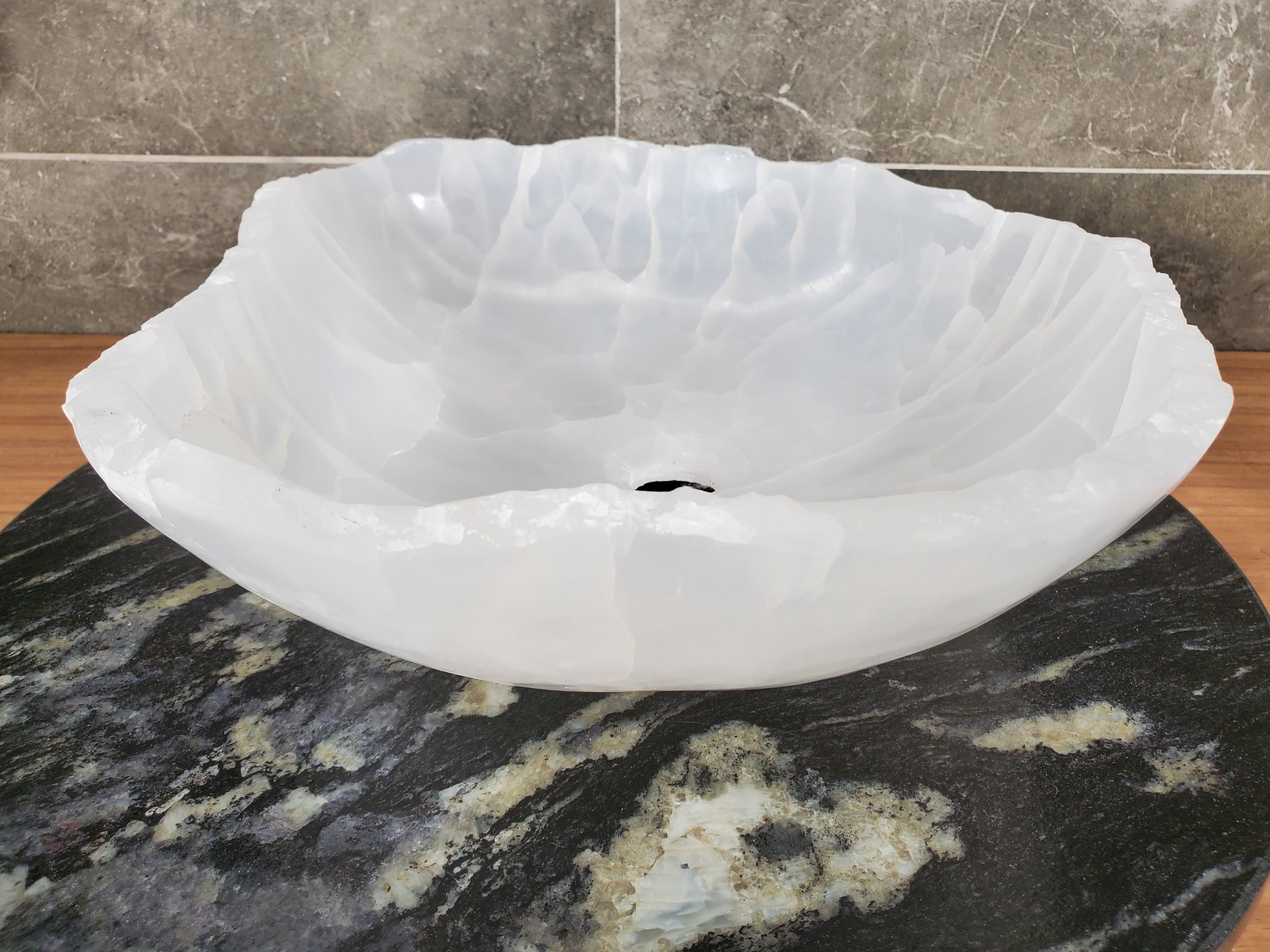 S33_46 White Onyx Bathroom Vessel Sink - 16 x 13.5 inch