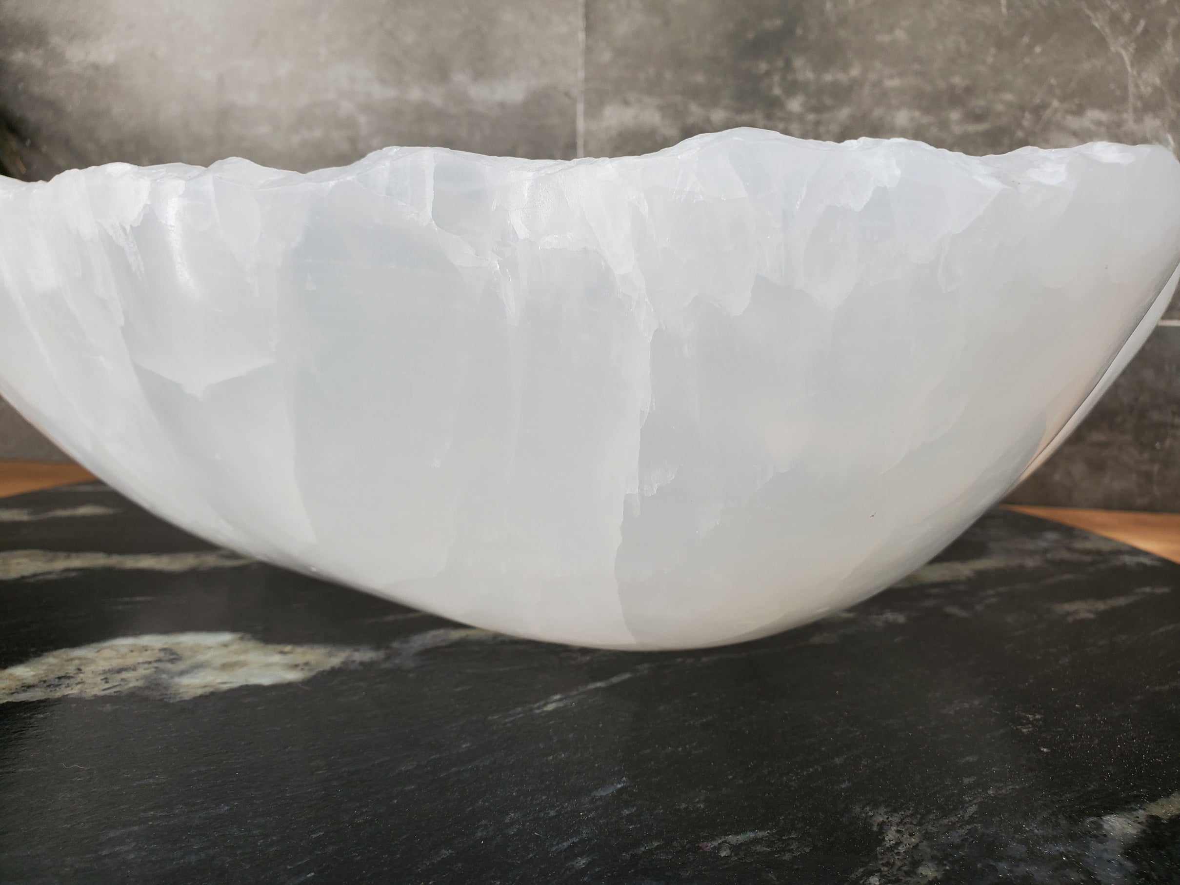 S33_47 White Onyx Bathroom Vessel Sink - 16 x 13.5 inch