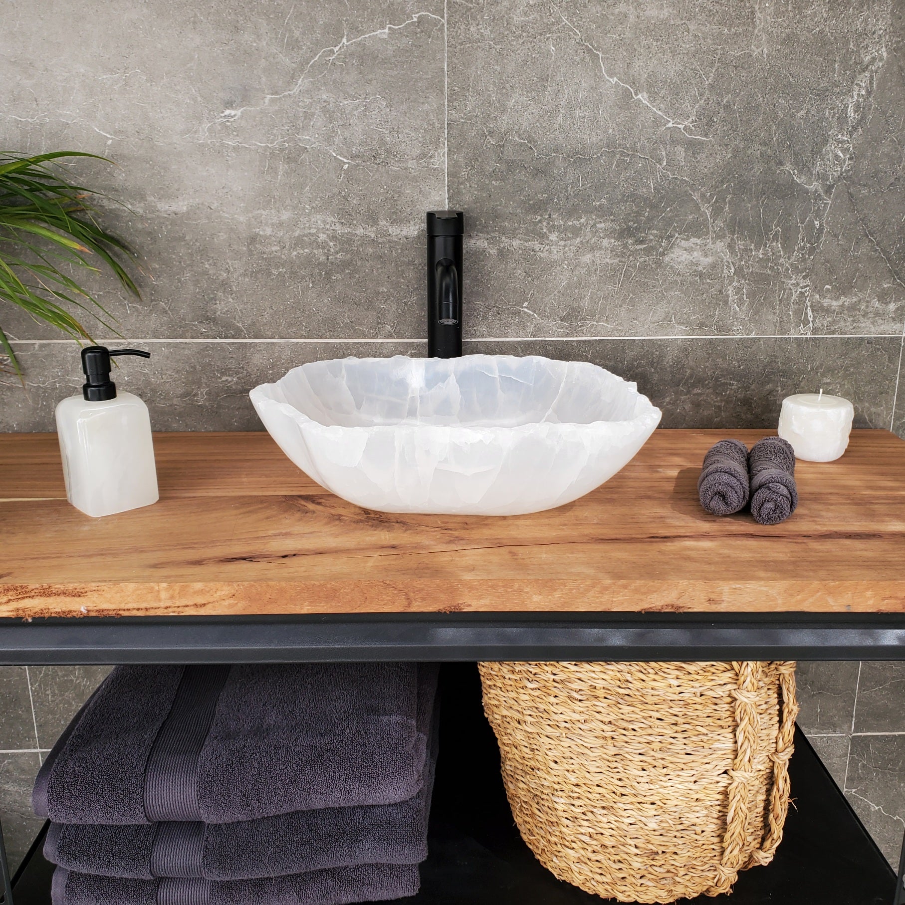 S33_47 White Onyx Bathroom Vessel Sink