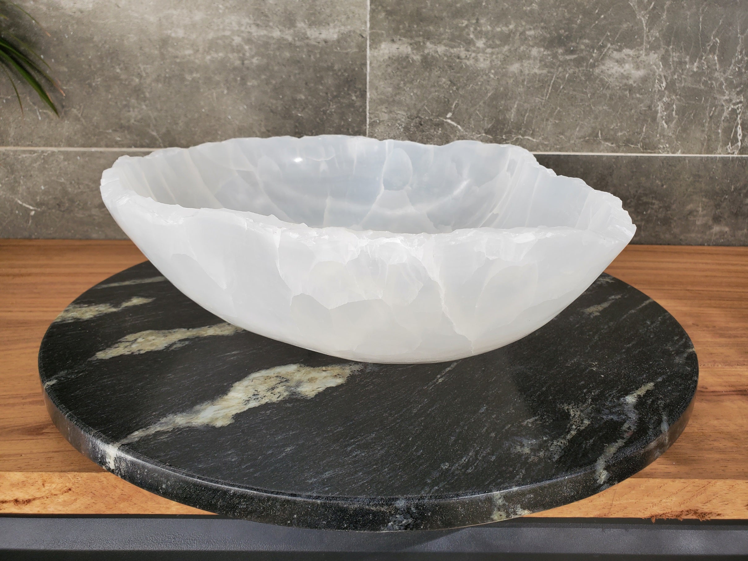 S33_46 White Onyx Bathroom Vessel Sink - 16 x 13.5 inch