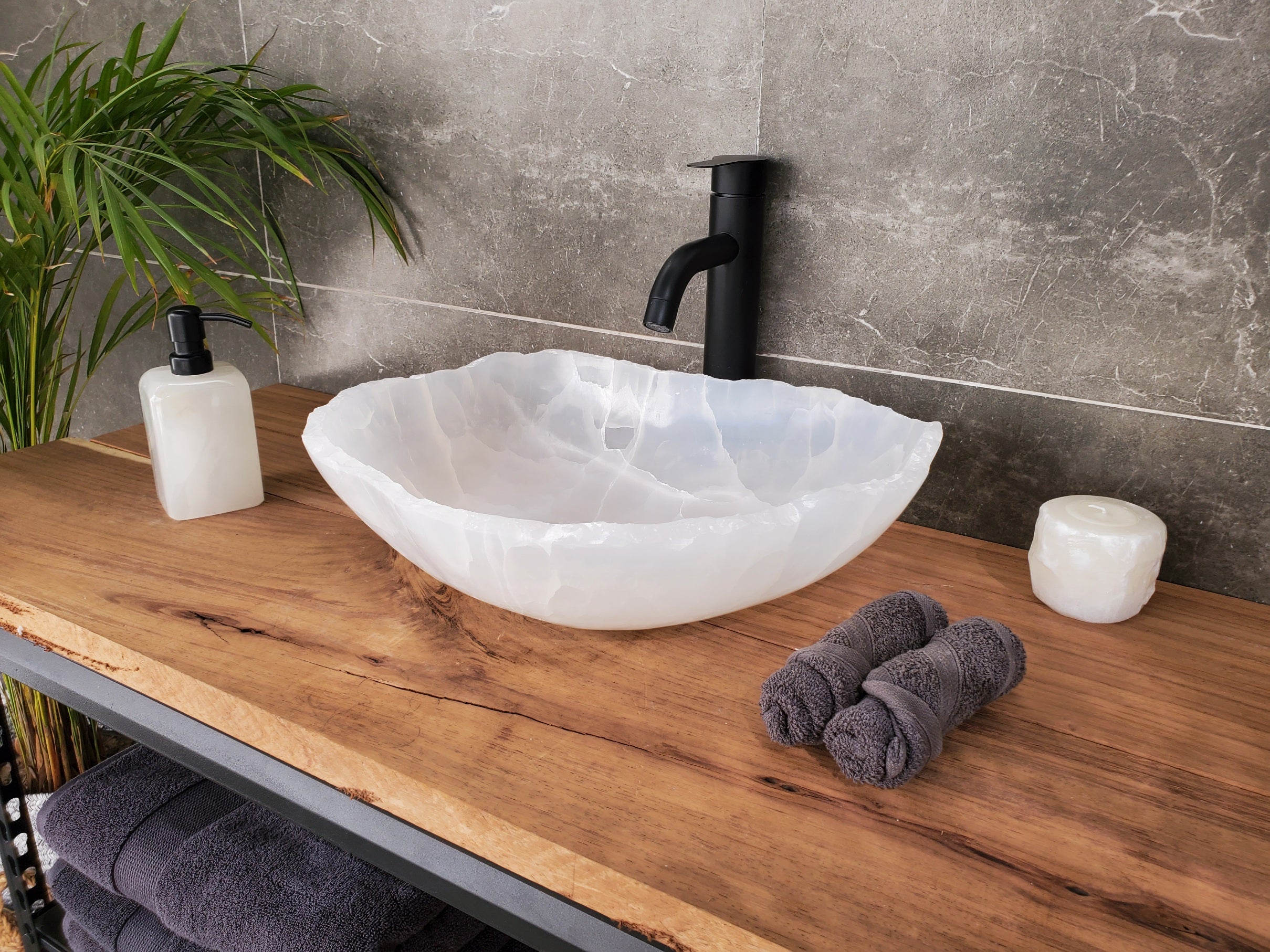 S33_46 White Onyx Bathroom Vessel Sink