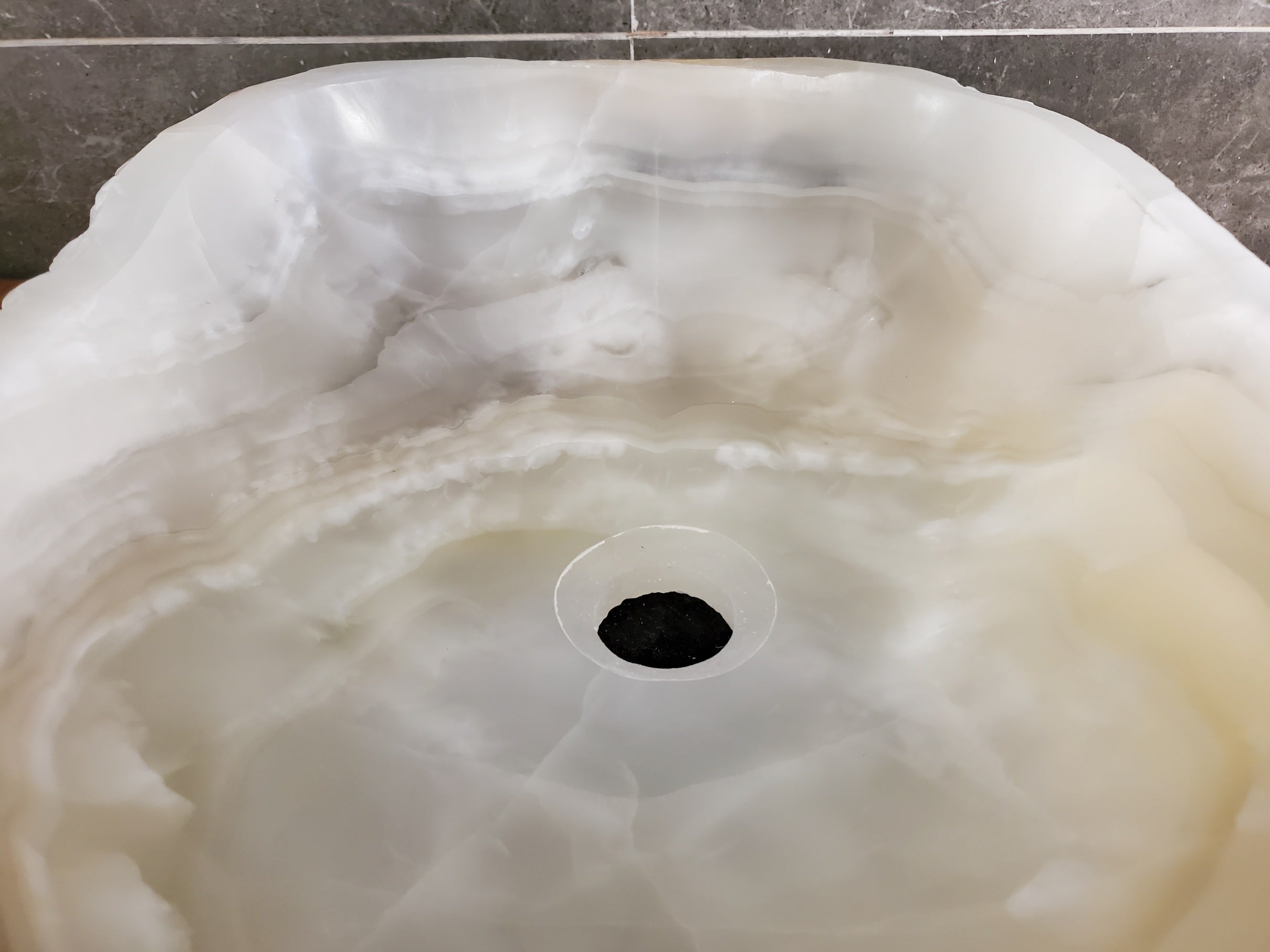 White Cream Onyx Marble Vessel Sink, Natural Stone Vanity Basin, Polished Bathroom Countertop Sink, Spa Decor 15.5x13 Inch S40_04 Bathroom Sinks Featured Onyx Sinks Sinks