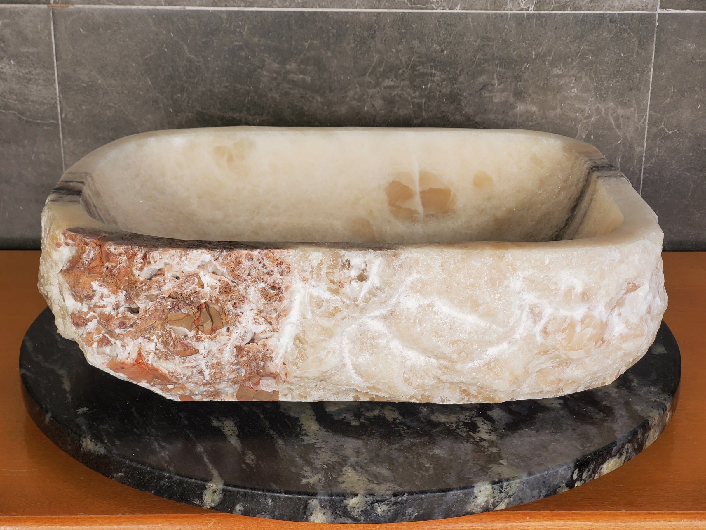 S37_16 Beige Onyx Vessel Sink, 17x13 Inch Onyx Stone Countertop Bathroom Sink Bathroom Sinks Featured Onyx Sinks Sinks