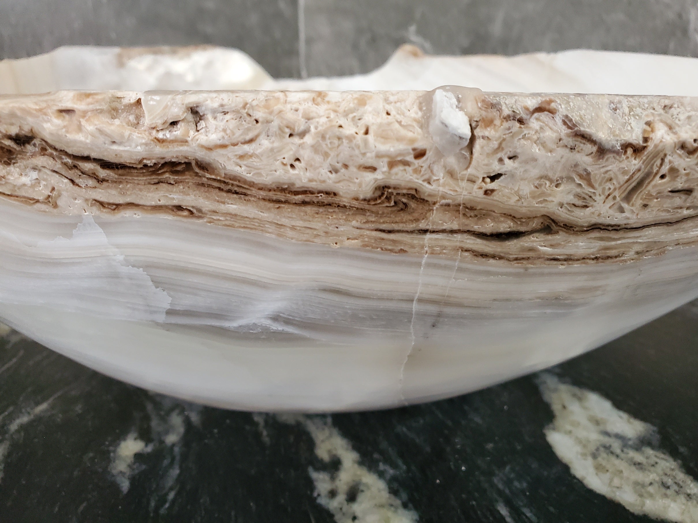 White Onyx Vessel Sink – Natural Stone Countertop Sink, Polished Vanity Basin, Luxury Spa Bathroom Decor 16x13 Inch S40_14