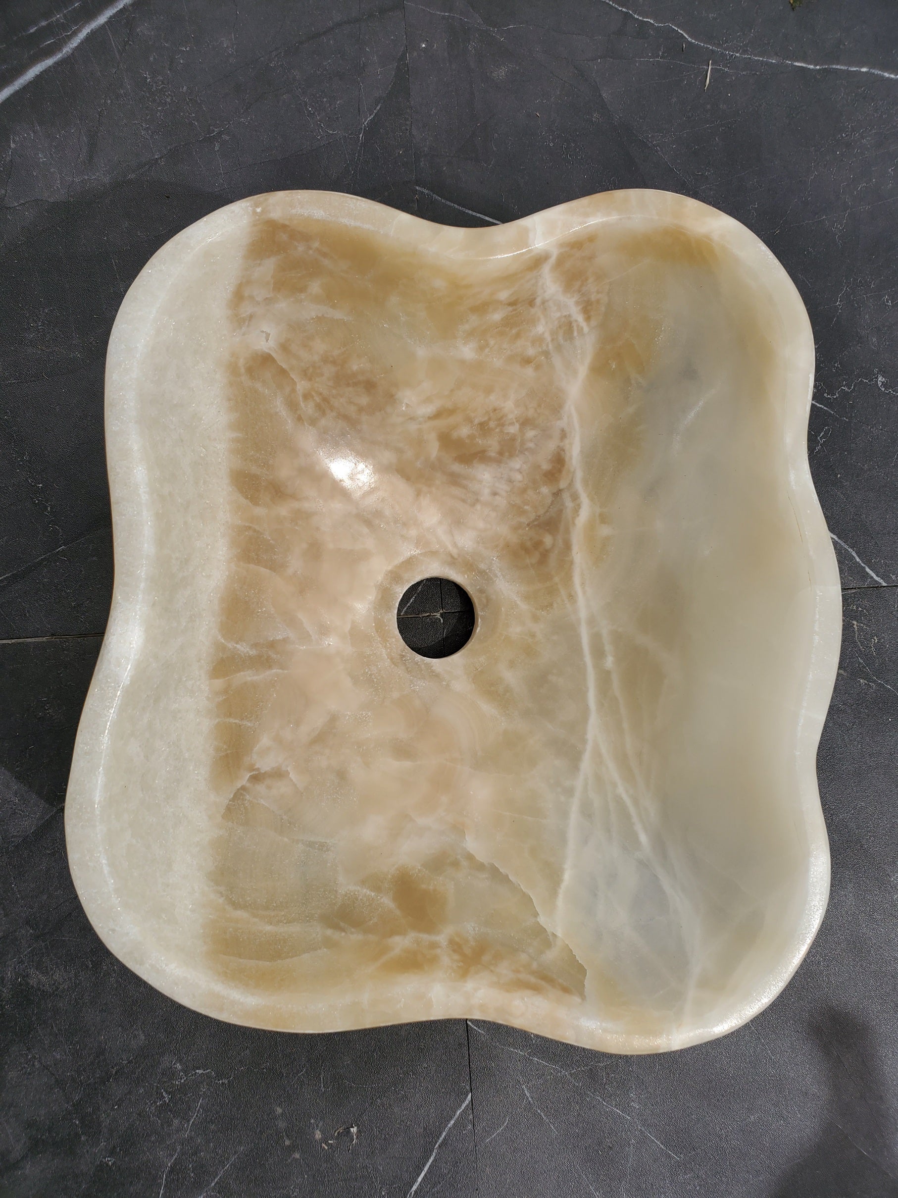 S32_22 Onyx Stone Vessel Bathroom Sink - 14 x 12 inch