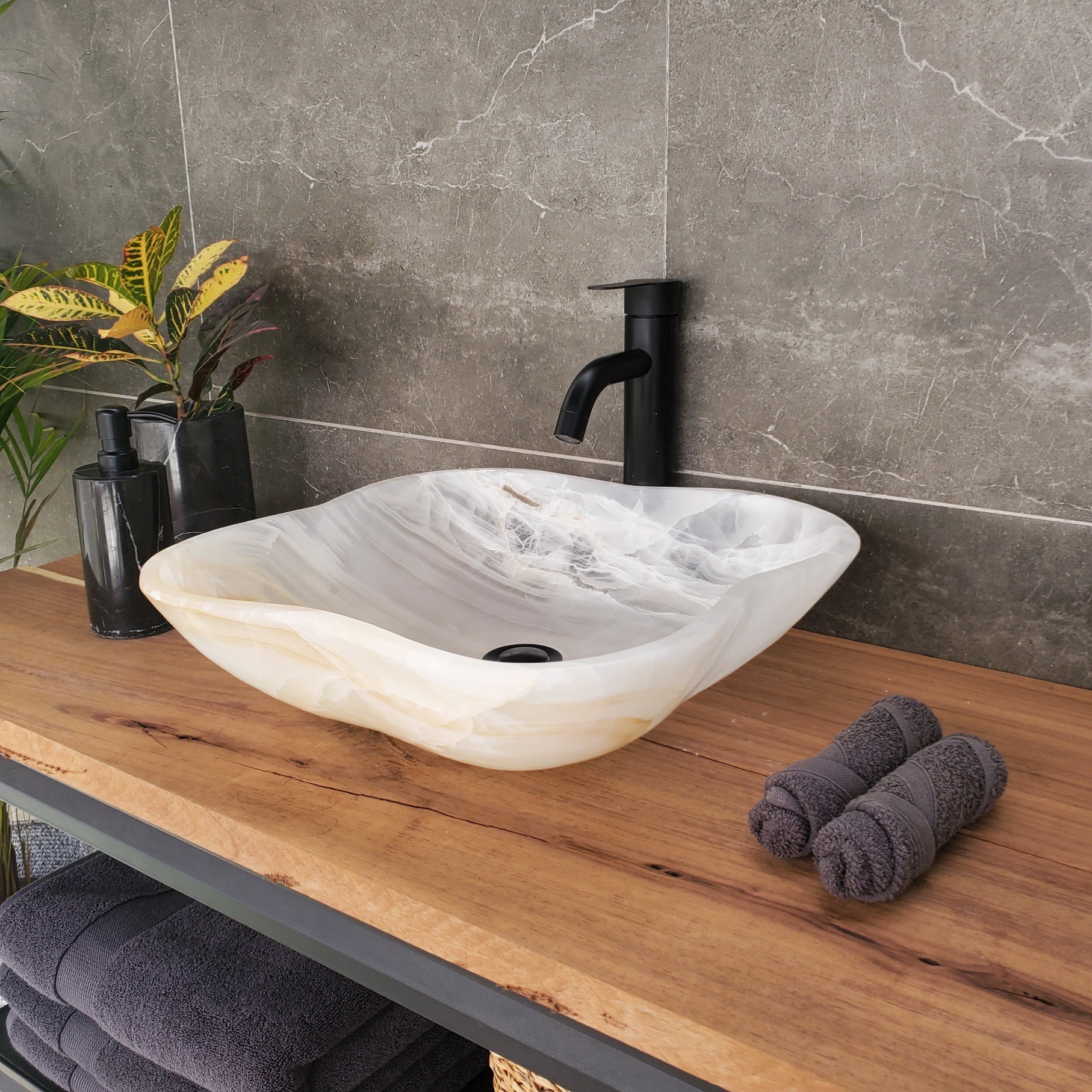S33_24 White Onyx Bathroom Vessel Sink - 16.5 x 16.5 inch