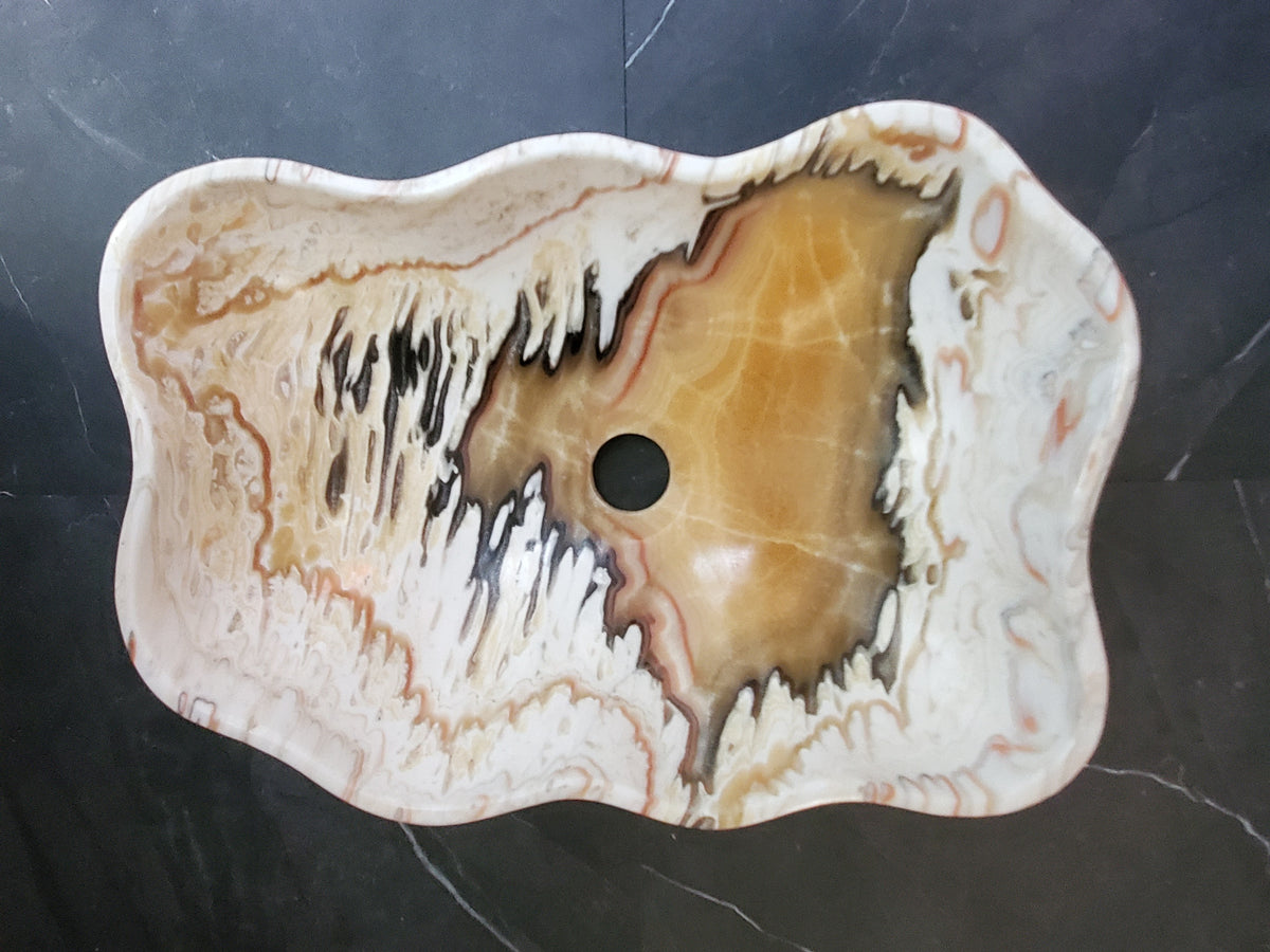 White Onyx Vessel Sink, 18x12 Inch Natural Stone Countertop Basin, Polished Luxury Vanity Sink, Spa Bathroom Decor  S40_20