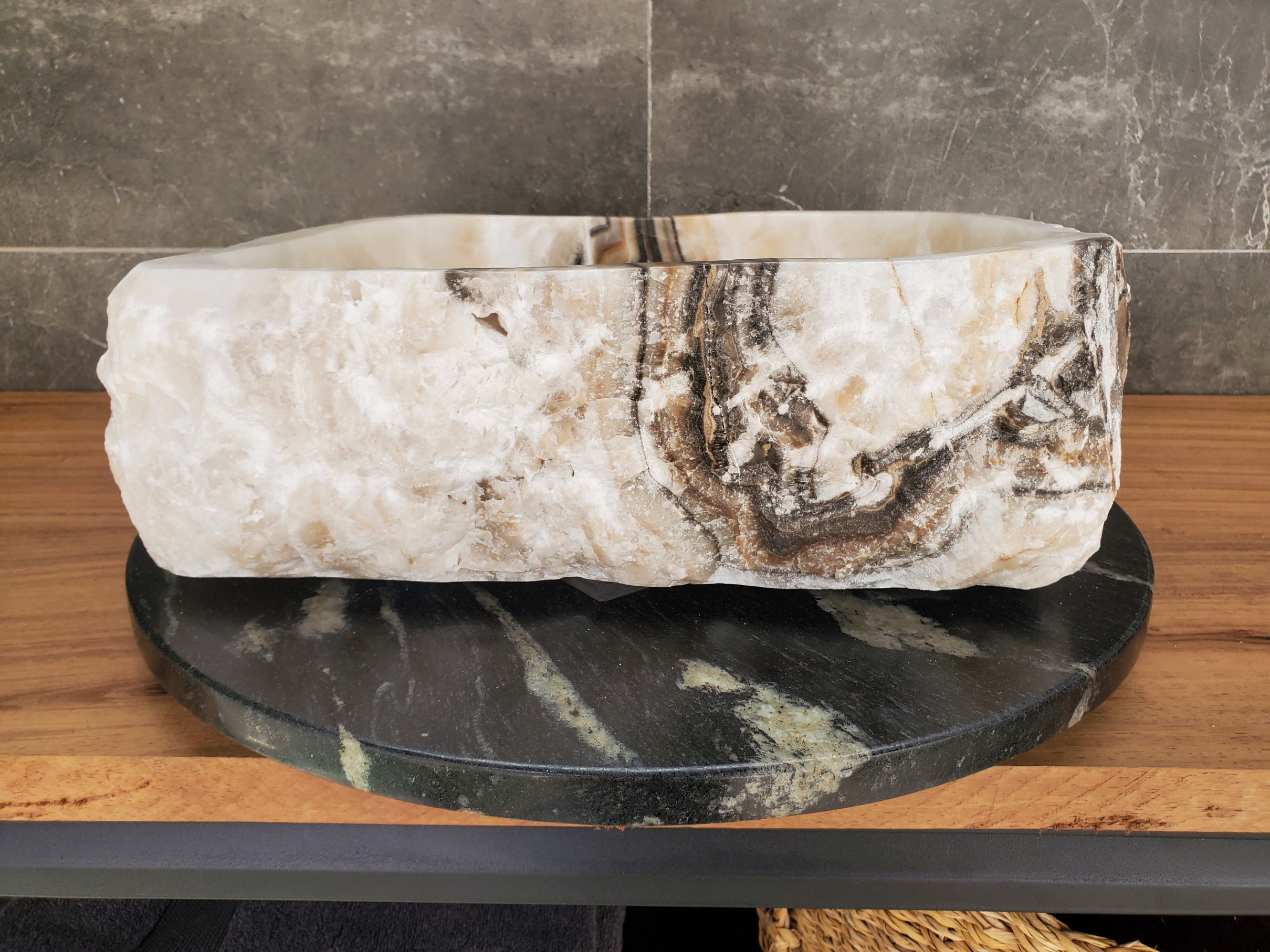 S33_08 Onyx Stone Vessel Bathroom Sink - 17 x 13.5 inch