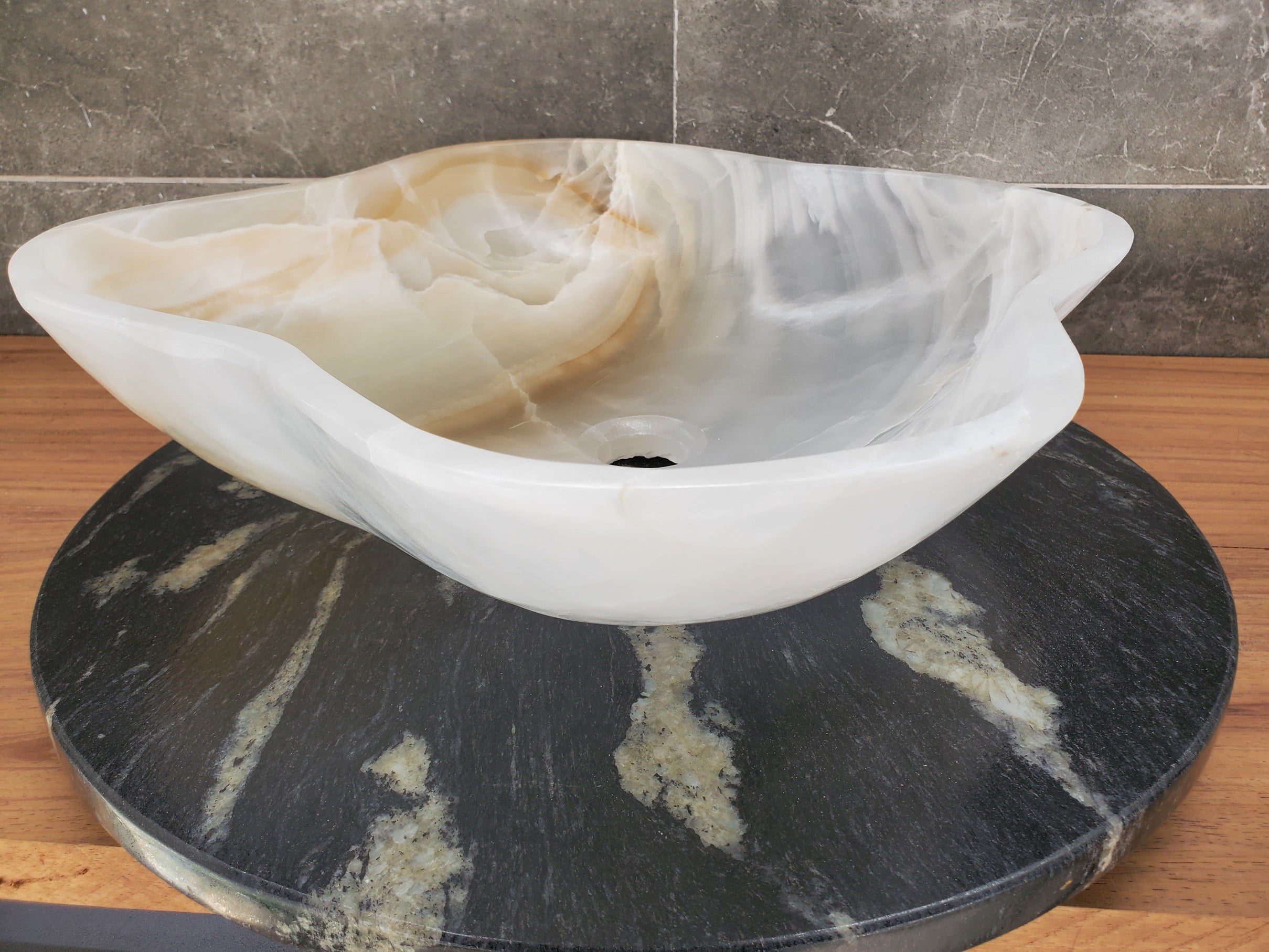 S33_24 White Onyx Bathroom Vessel Sink - 16.5 x 16.5 inch