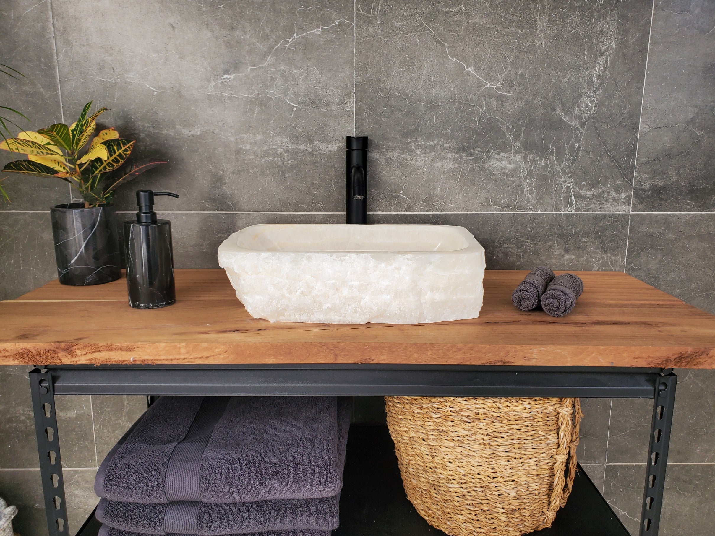 S34_09 Onyx Stone Vessel Bathroom Sink - 17 x 12.8 inch