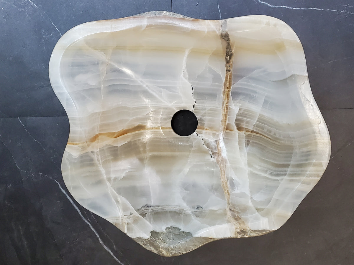 Cream White Onyx Vessel Sink, 14x13 Inch Natural Stone Countertop Basin, Polished Luxury Vanity Sink, Spa Bathroom Decor S40_23