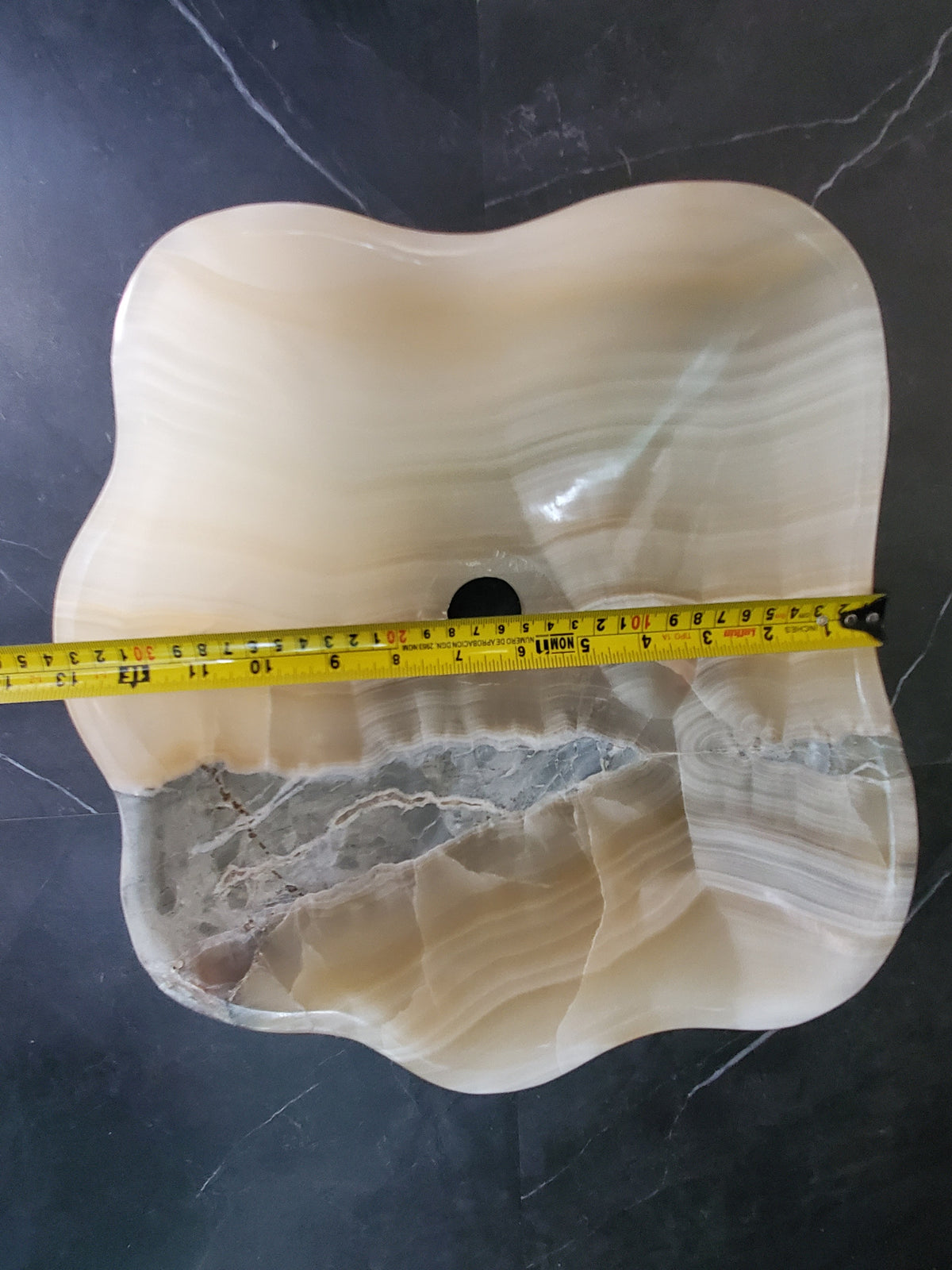 White Onyx Vessel Sink – Natural Stone Countertop Sink, Polished Vanity Basin, Luxury Spa Bathroom Decor 14.5x13.5 Inch S40_16
