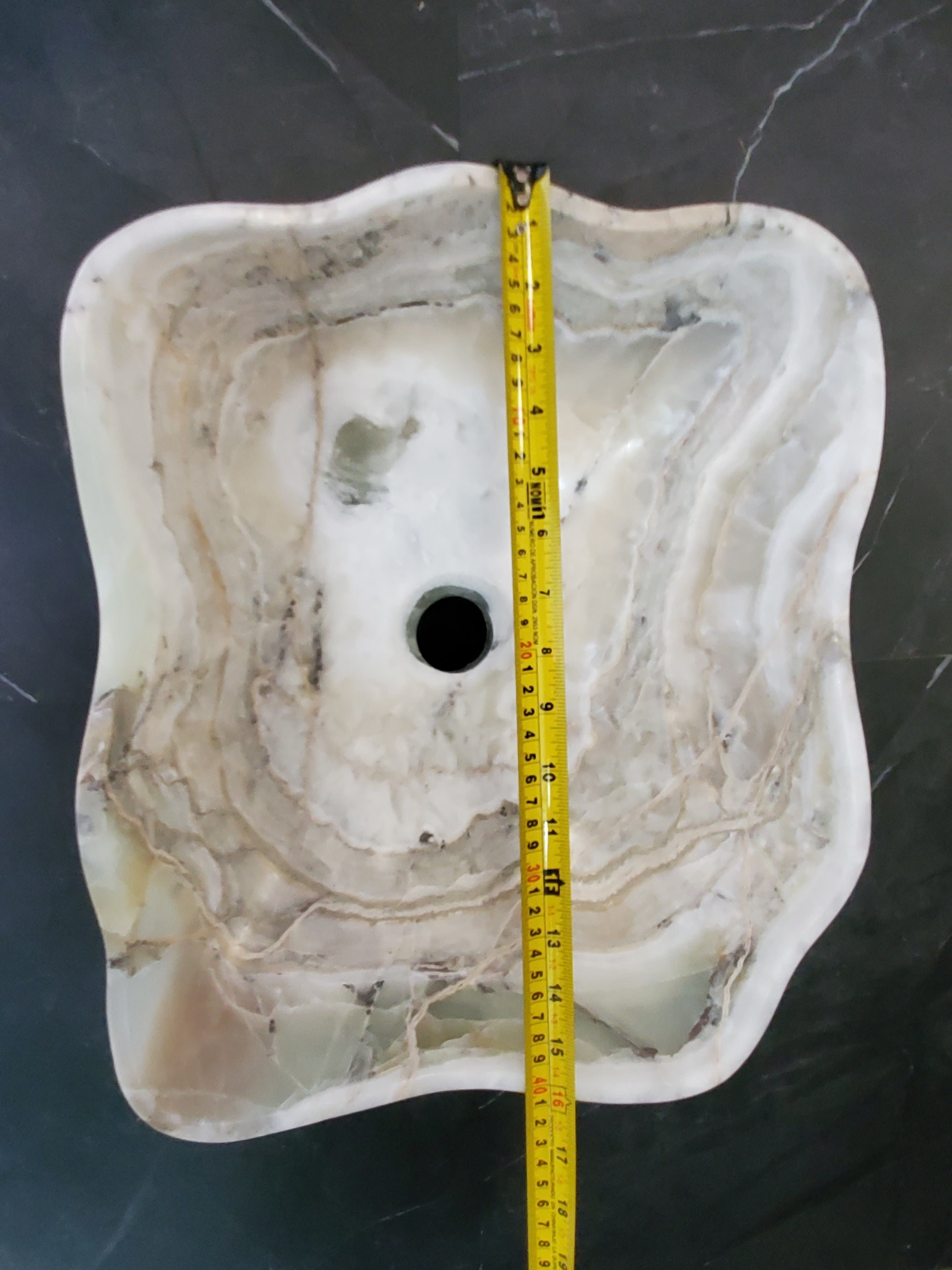 White Onyx Vessel Sink, Natural Stone Vanity Basin, Polished Bathroom Countertop Sink, Spa Decor 14x14 Inch S40_19