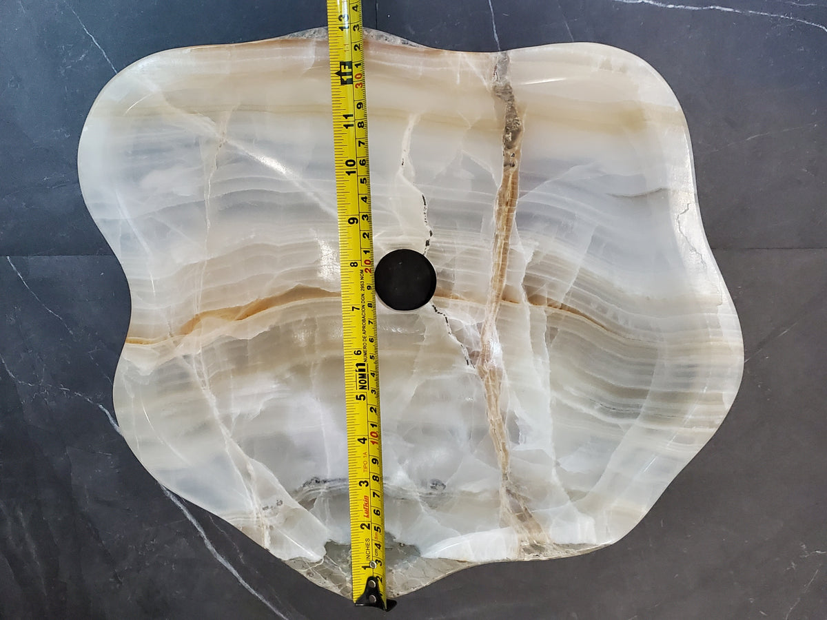 Cream White Onyx Vessel Sink, 14x13 Inch Natural Stone Countertop Basin, Polished Luxury Vanity Sink, Spa Bathroom Decor S40_23