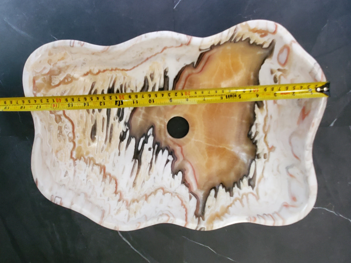White Onyx Vessel Sink, 18x12 Inch Natural Stone Countertop Basin, Polished Luxury Vanity Sink, Spa Bathroom Decor  S40_20