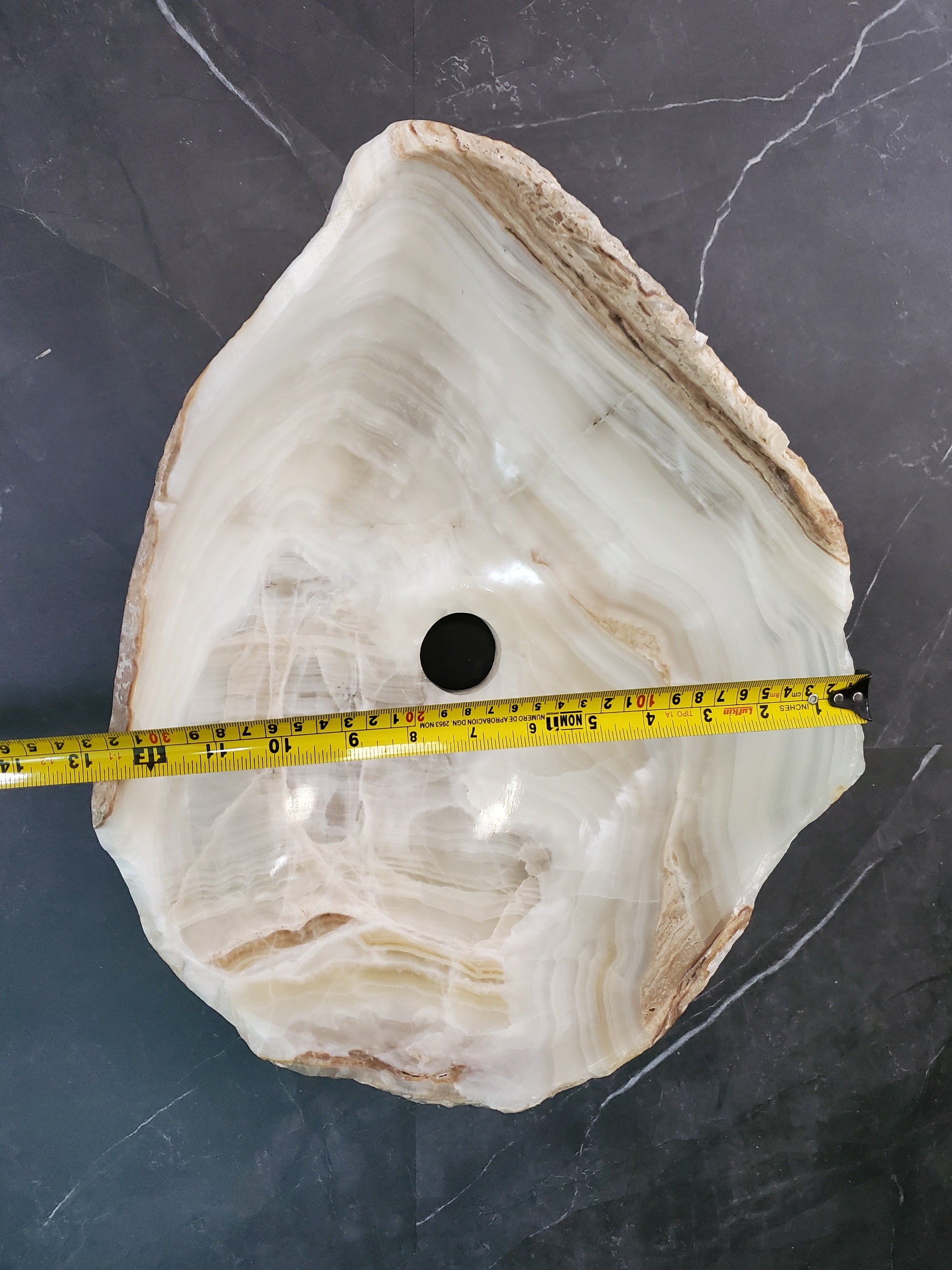 White Onyx Vessel Sink – Natural Stone Countertop Sink, Polished Vanity Basin, Luxury Spa Bathroom Decor 16x13 Inch S40_14