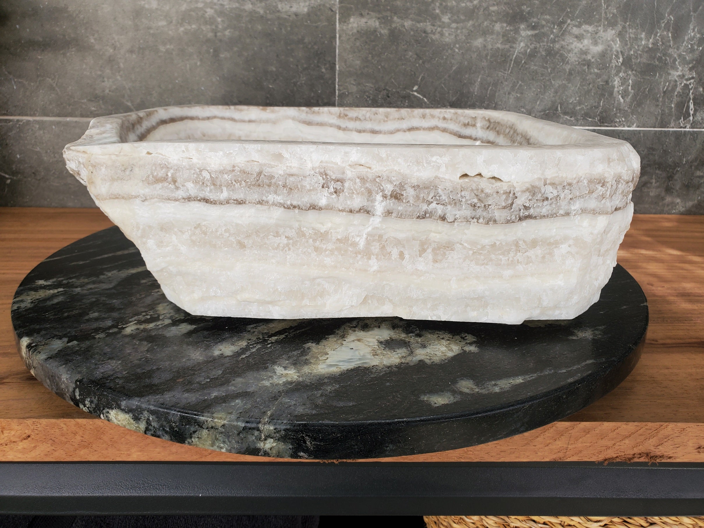 S33_16 Onyx Stone Vessel Bathroom Sink - 15 x 12 inch