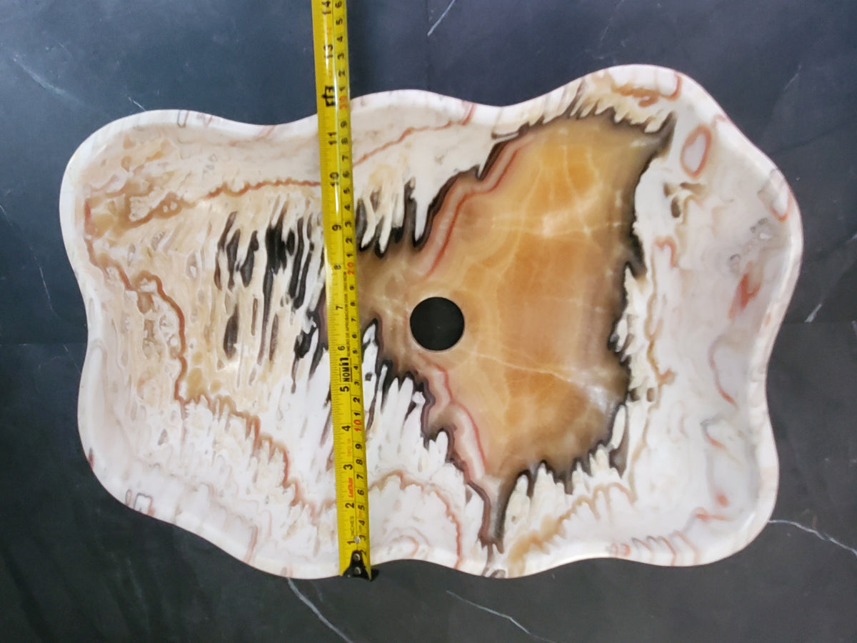 White Onyx Vessel Sink, 18x12 Inch Natural Stone Countertop Basin, Polished Luxury Vanity Sink, Spa Bathroom Decor  S40_20