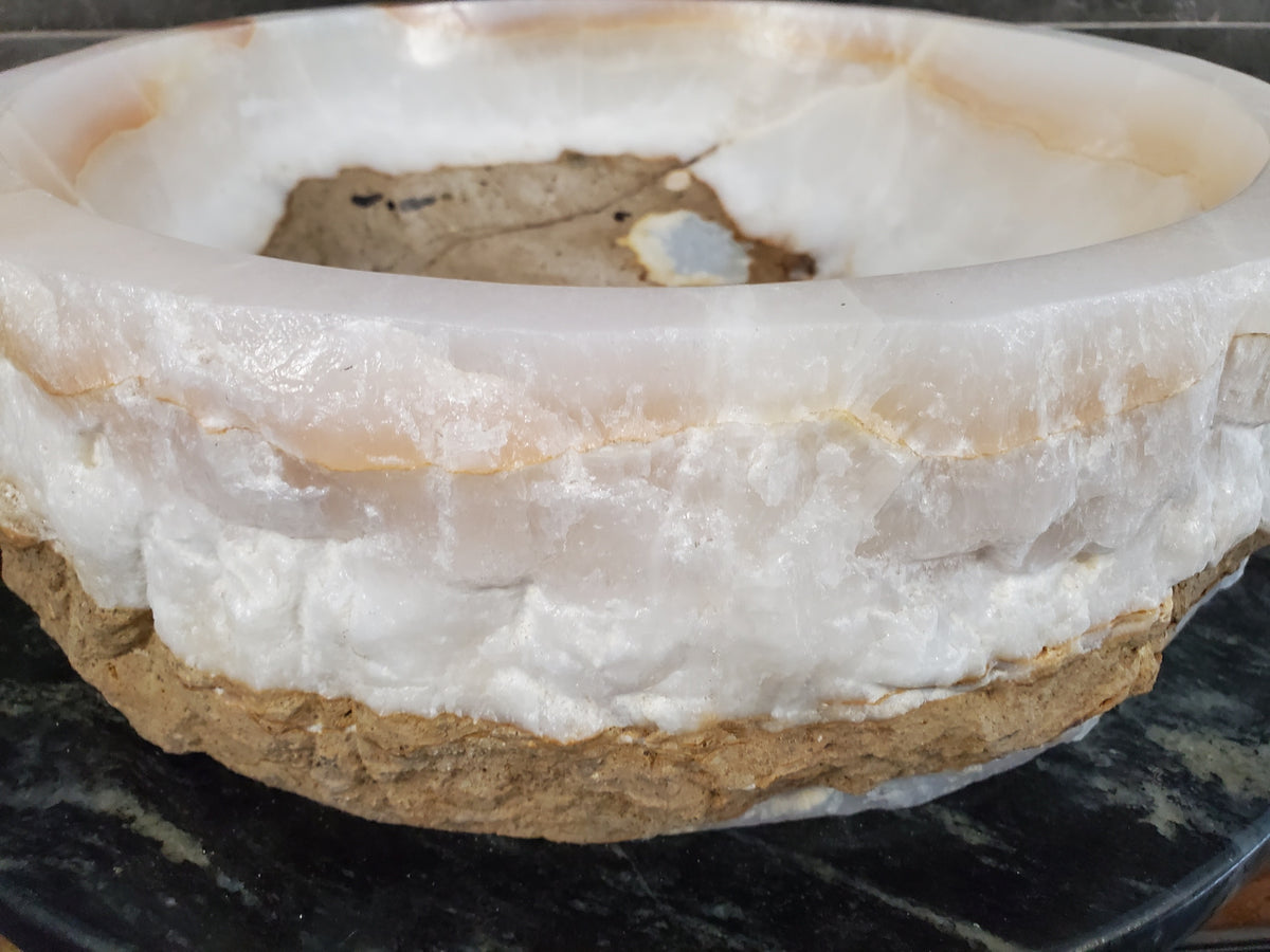 White Onyx Marble Vessel Sink, Natural Stone Vanity Basin, Polished Bathroom Countertop Sink, Spa Decor 16x16 Inch S40_07 Bathroom Sinks Featured Onyx Sinks Sinks