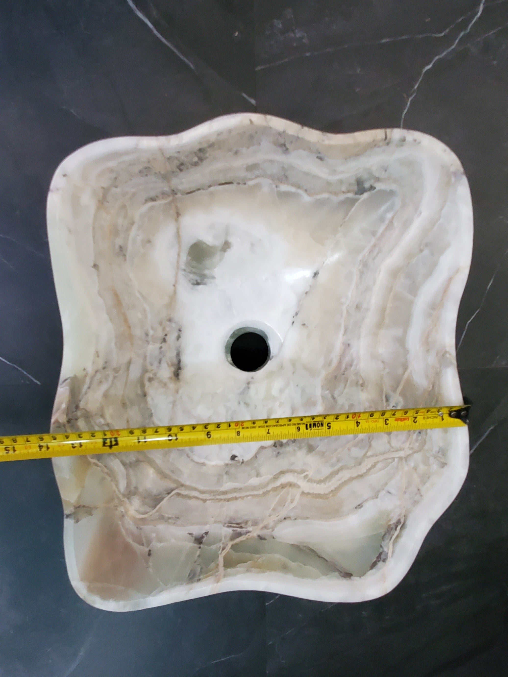 White Onyx Vessel Sink, Natural Stone Vanity Basin, Polished Bathroom Countertop Sink, Spa Decor 14x14 Inch S40_19