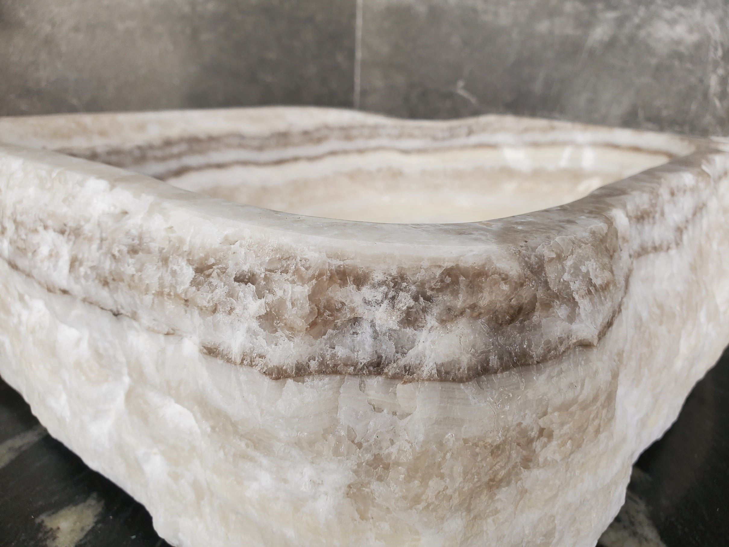 S33_16 Onyx Stone Vessel Bathroom Sink - 15 x 12 inch