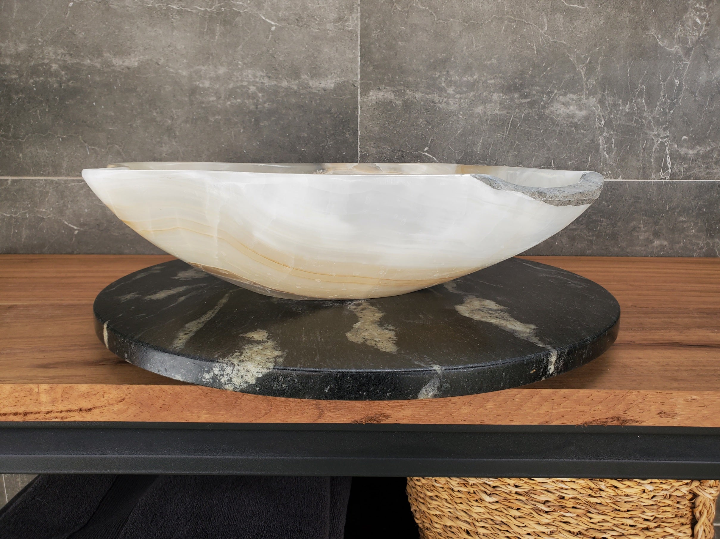 S33_23 White Onyx Bathroom Vessel Sink - 17 x 16 inch