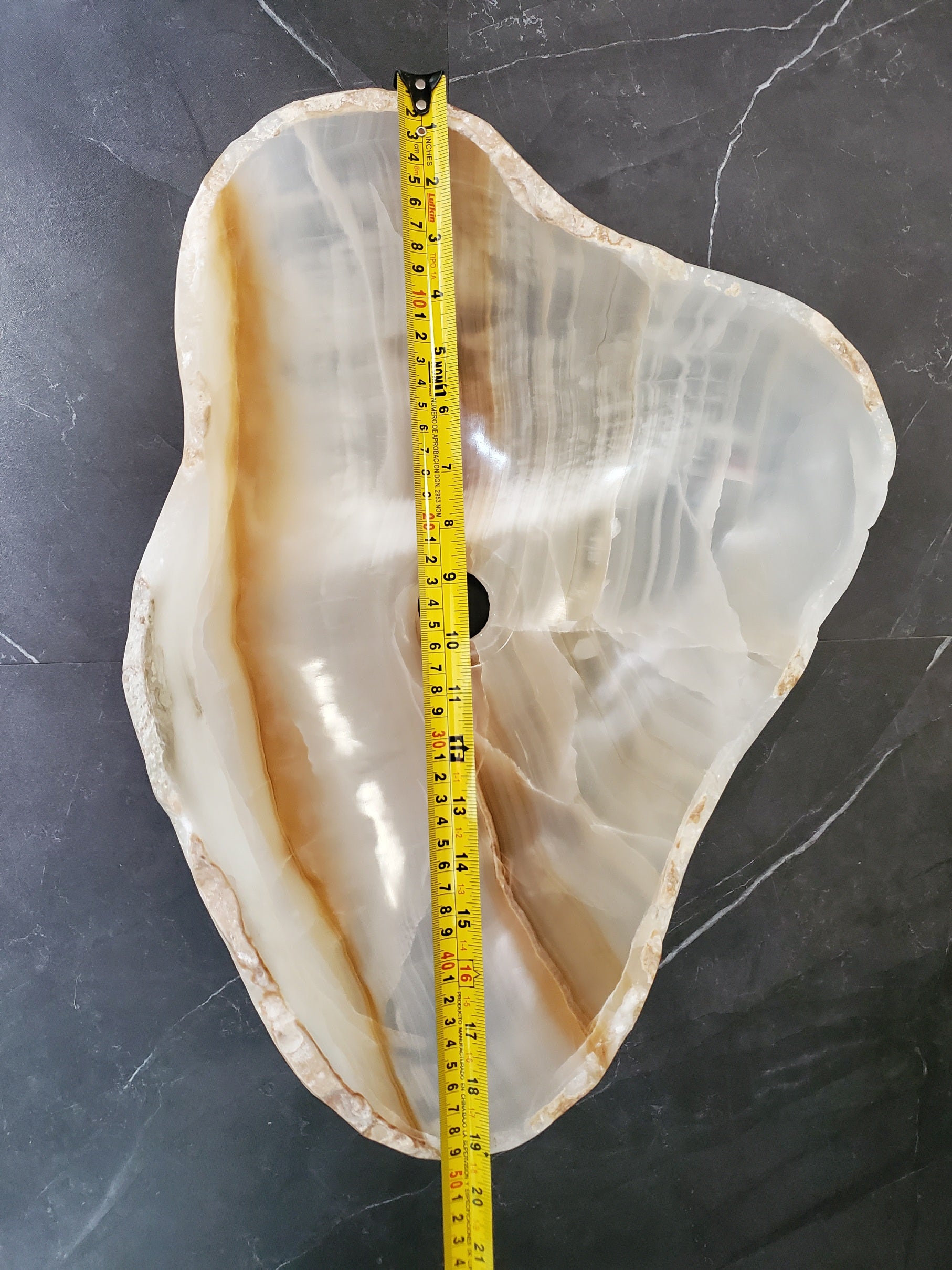 White Onyx Vessel Sink – Natural Stone Countertop Sink, Polished Vanity Basin, Luxury Spa Bathroom Decor 19x14.5 Inch S40_18