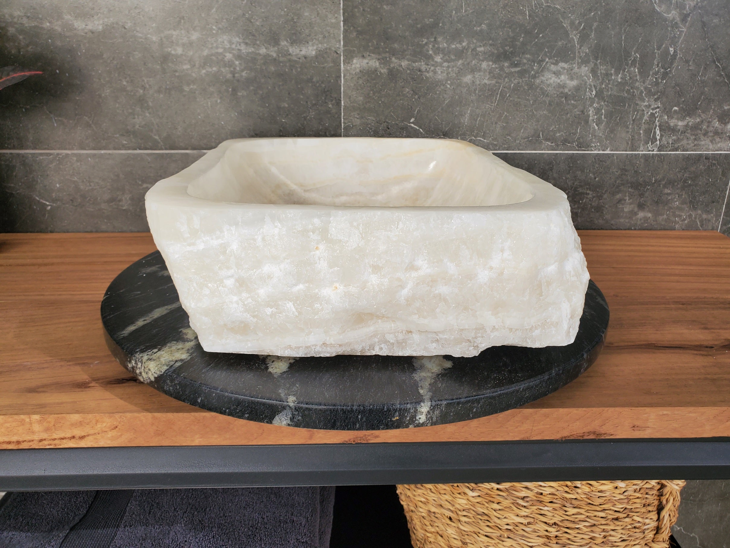 S34_09 Onyx Stone Vessel Bathroom Sink - 17 x 12.8 inch