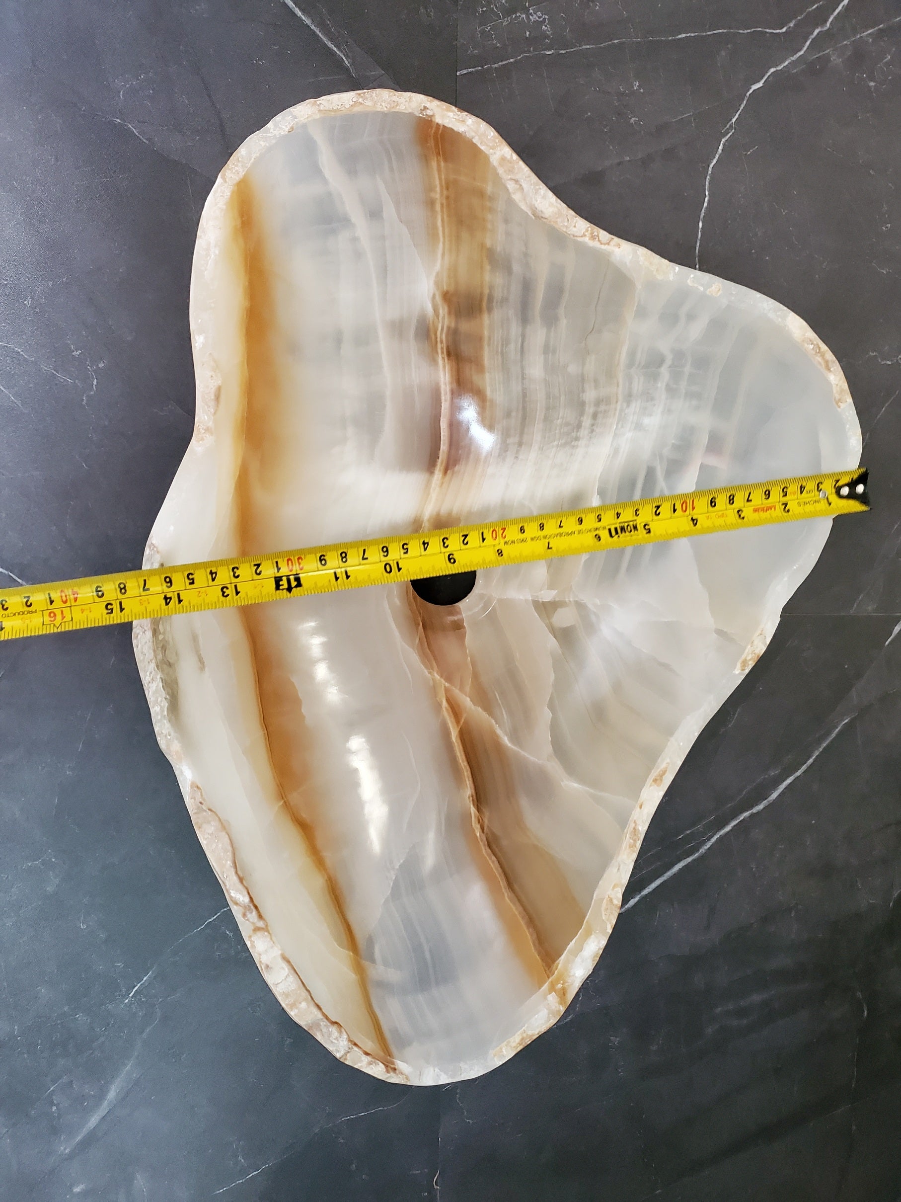 White Onyx Vessel Sink – Natural Stone Countertop Sink, Polished Vanity Basin, Luxury Spa Bathroom Decor 19x14.5 Inch S40_18