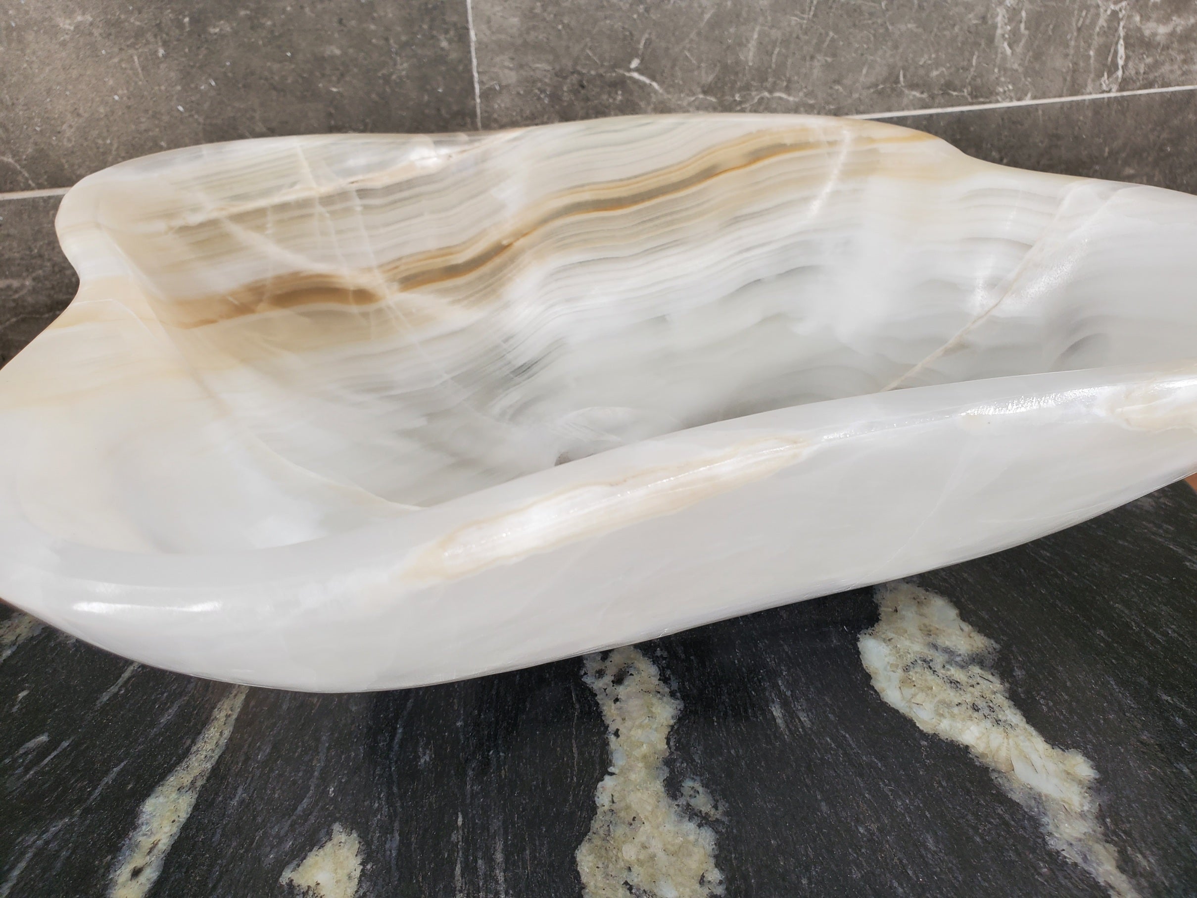 S33_28 White Onyx Bathroom Vessel Sink - 16 x 16 inch
