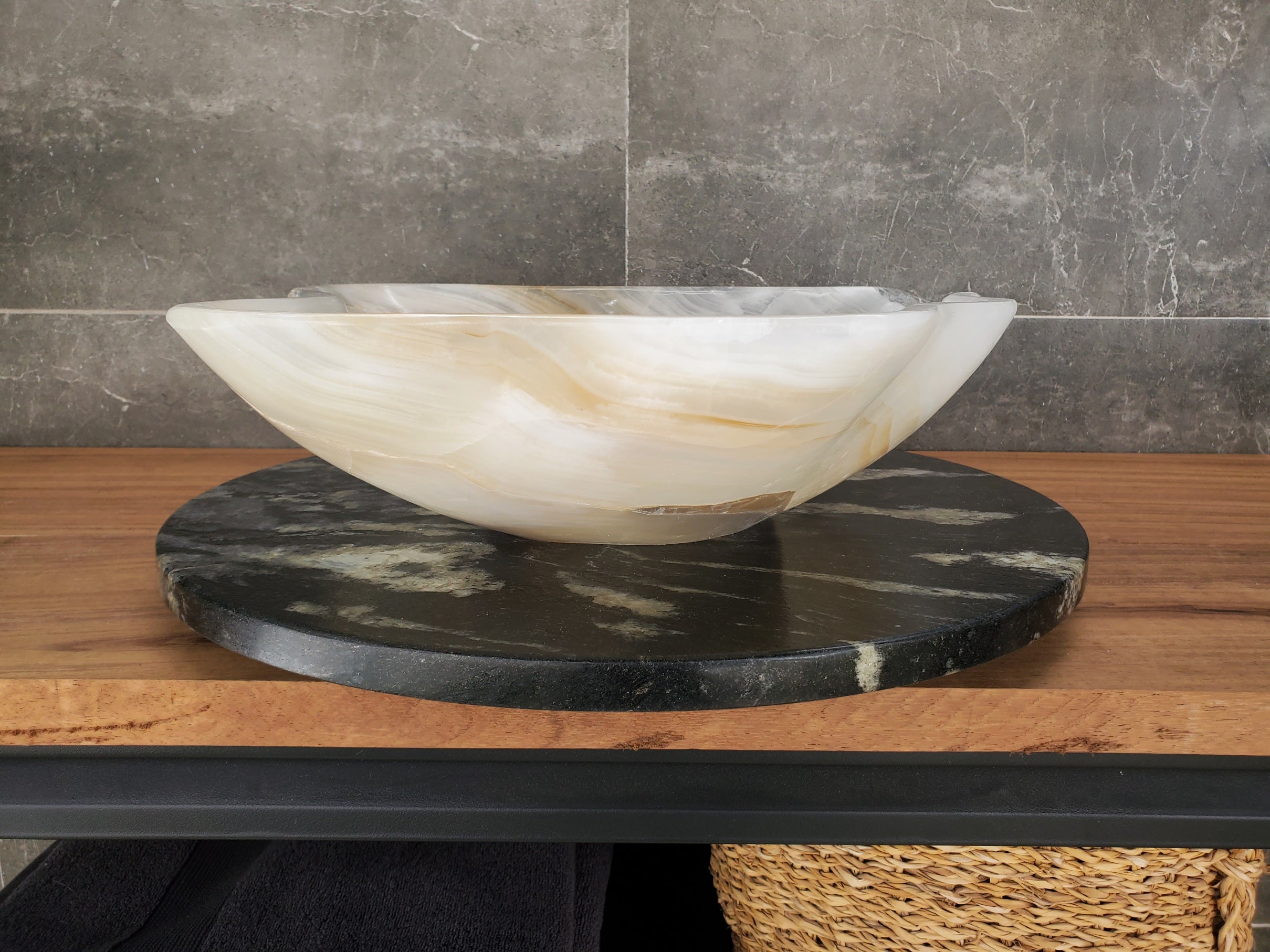 S33_23 White Onyx Bathroom Vessel Sink - 17 x 16 inch