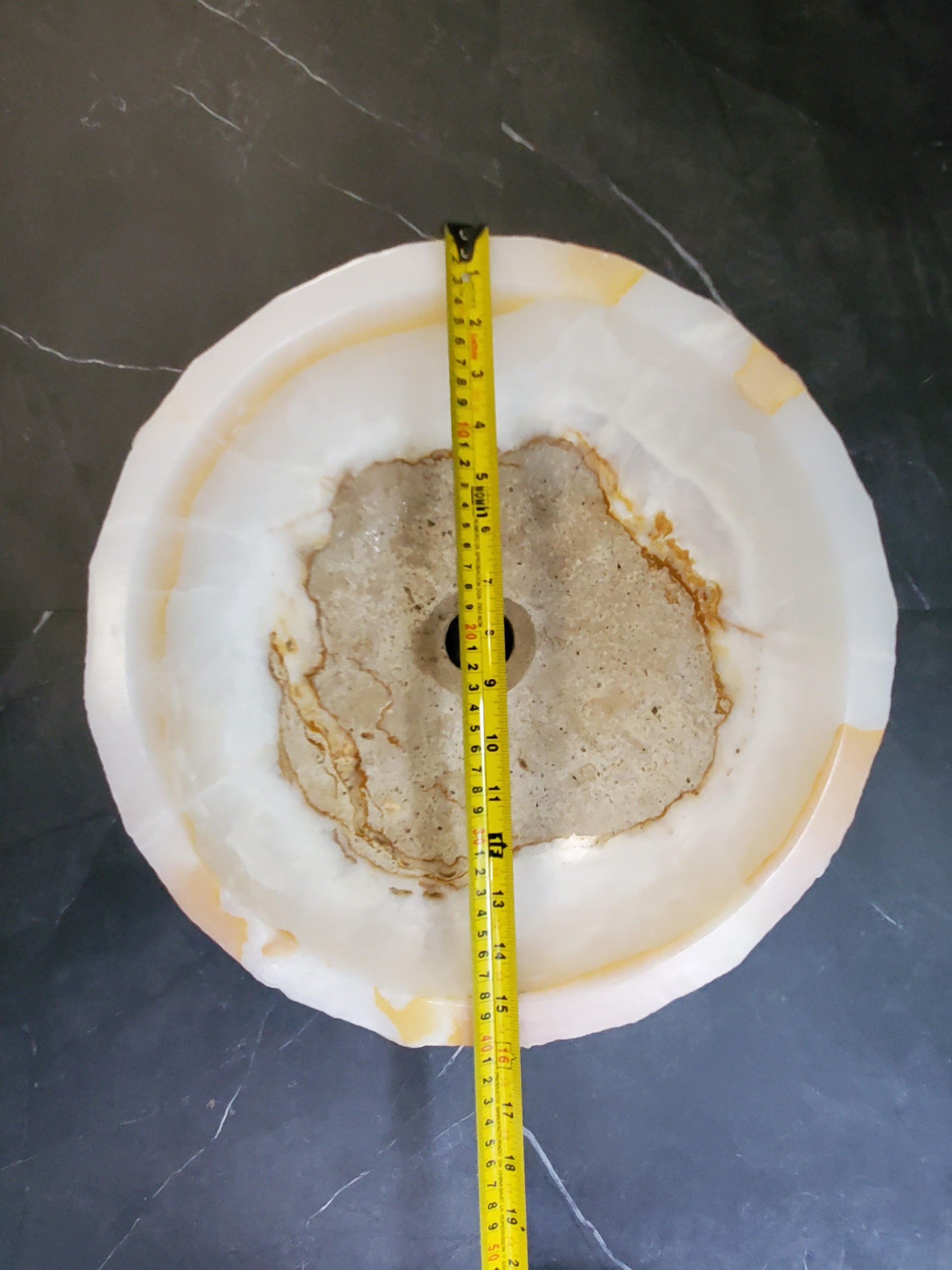 White Onyx Marble Vessel Sink – Round Natural Stone Countertop Sink, Polished Vanity Basin, Luxury Spa Bathroom Decor 16 Inch S40_06 Bathroom Sinks Featured Onyx Sinks Sinks
