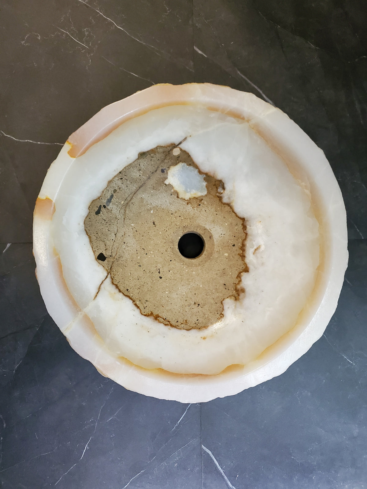 White Onyx Marble Vessel Sink, Natural Stone Vanity Basin, Polished Bathroom Countertop Sink, Spa Decor 16x16 Inch S40_07 Bathroom Sinks Featured Onyx Sinks Sinks