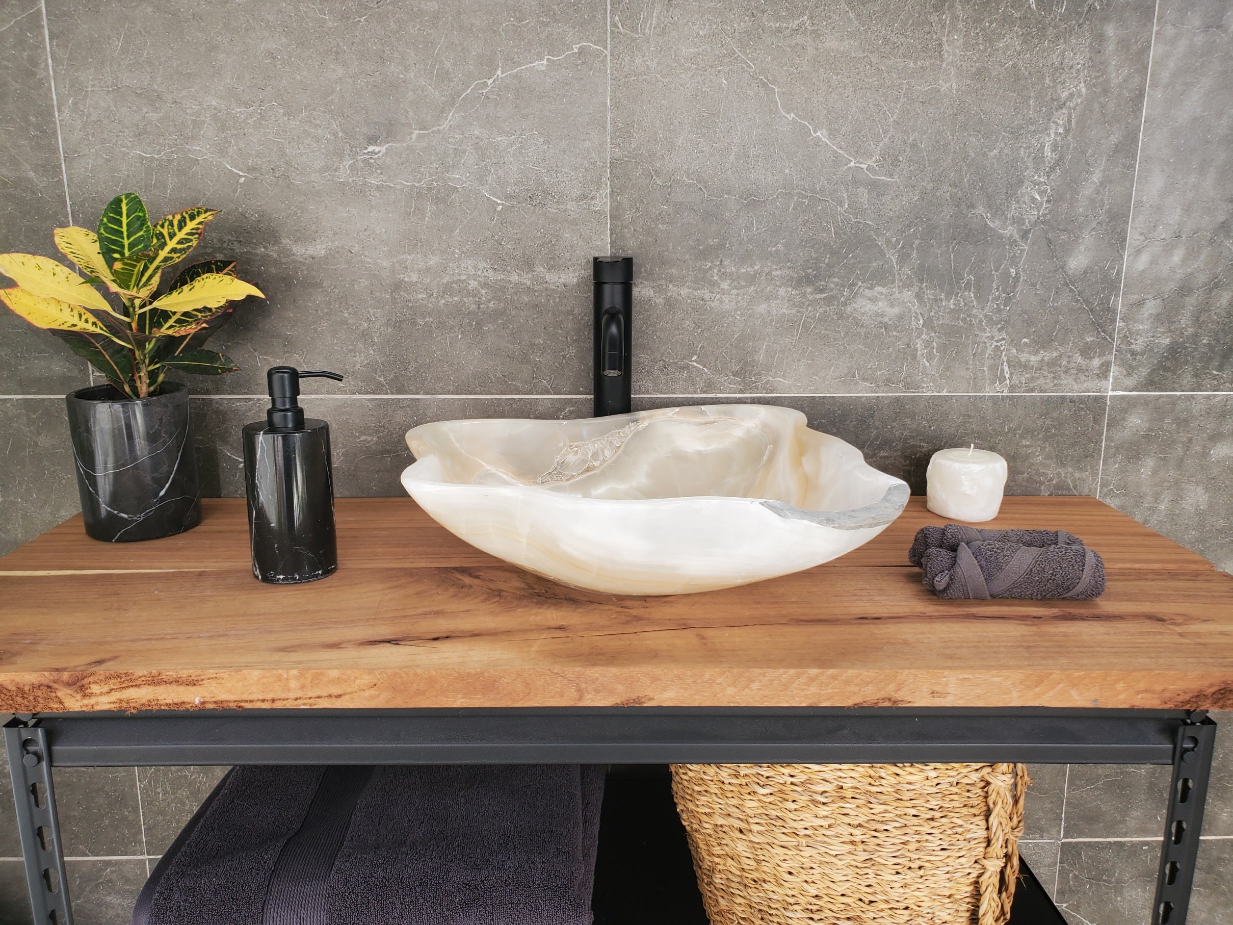 S33_23 White Onyx Bathroom Vessel Sink - 17 x 16 inch