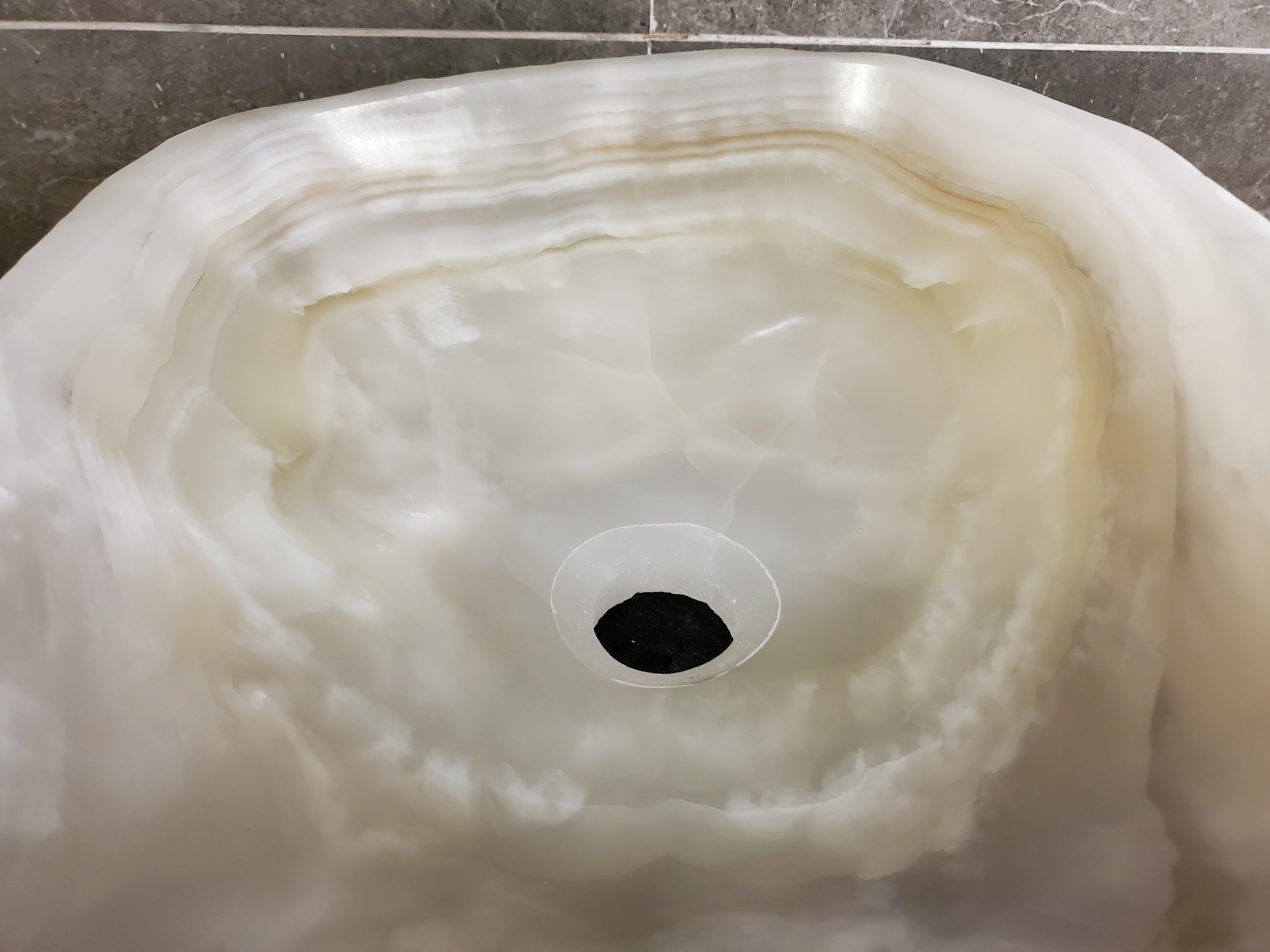 White Cream Onyx Marble Vessel Sink, Natural Stone Vanity Basin, Polished Bathroom Countertop Sink, Spa Decor 15.5x13 Inch S40_04 Bathroom Sinks Featured Onyx Sinks Sinks